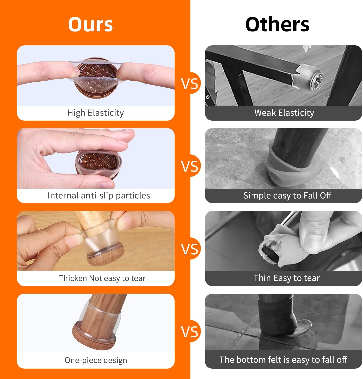 Ezprotekt 24 Pcs Clear Silicone Chair Leg Floor Protectors with Felt, Floor Protectors for Chairs, Chair Leg Caps Covers, Chair Leg Socks Bar Stool Leg Floor Protectors (L Fit: 1.1"-1.3", Round)