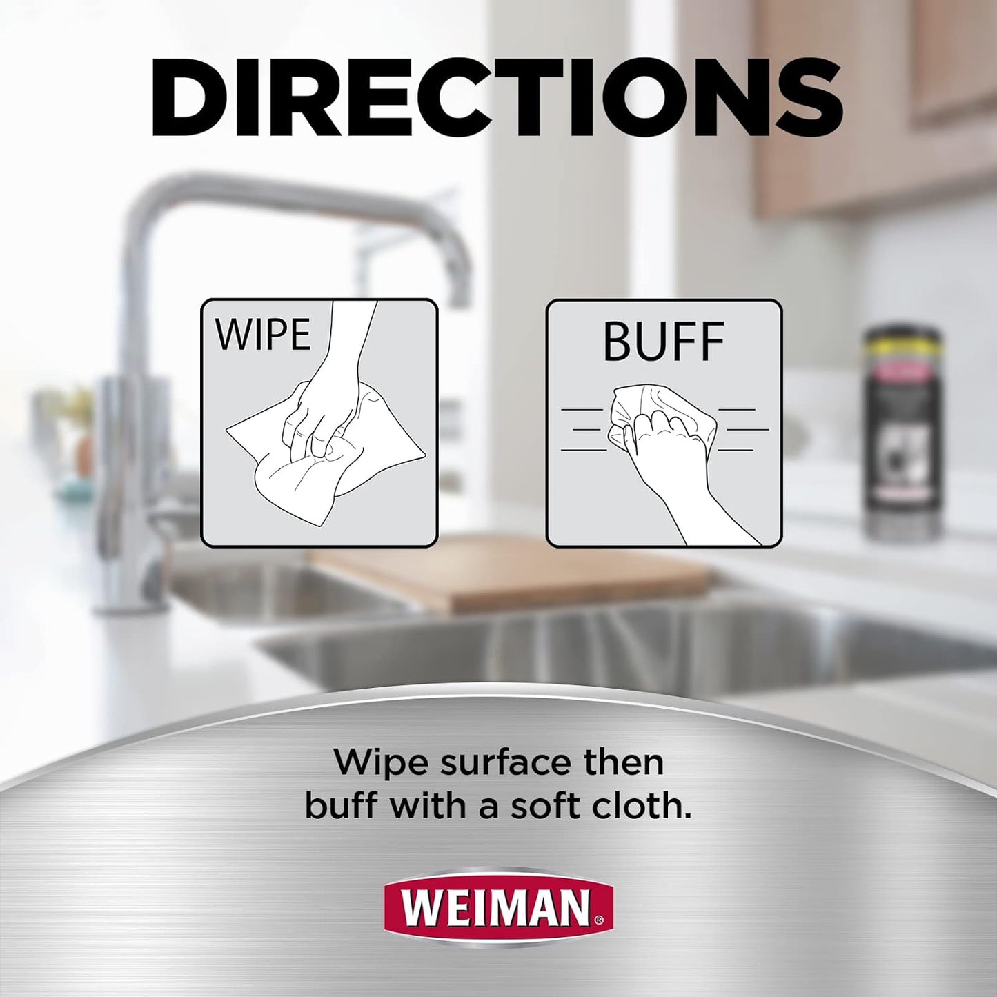 Weiman Stainless Steel Cleaner, 30 Count Cleaning Wipes, Removes Dirt, Grime, and Grease, No Streaks or Residue, Stainless Steel Polish for a Sparkling Clean and Shiny Surface, Cleaning Supplies