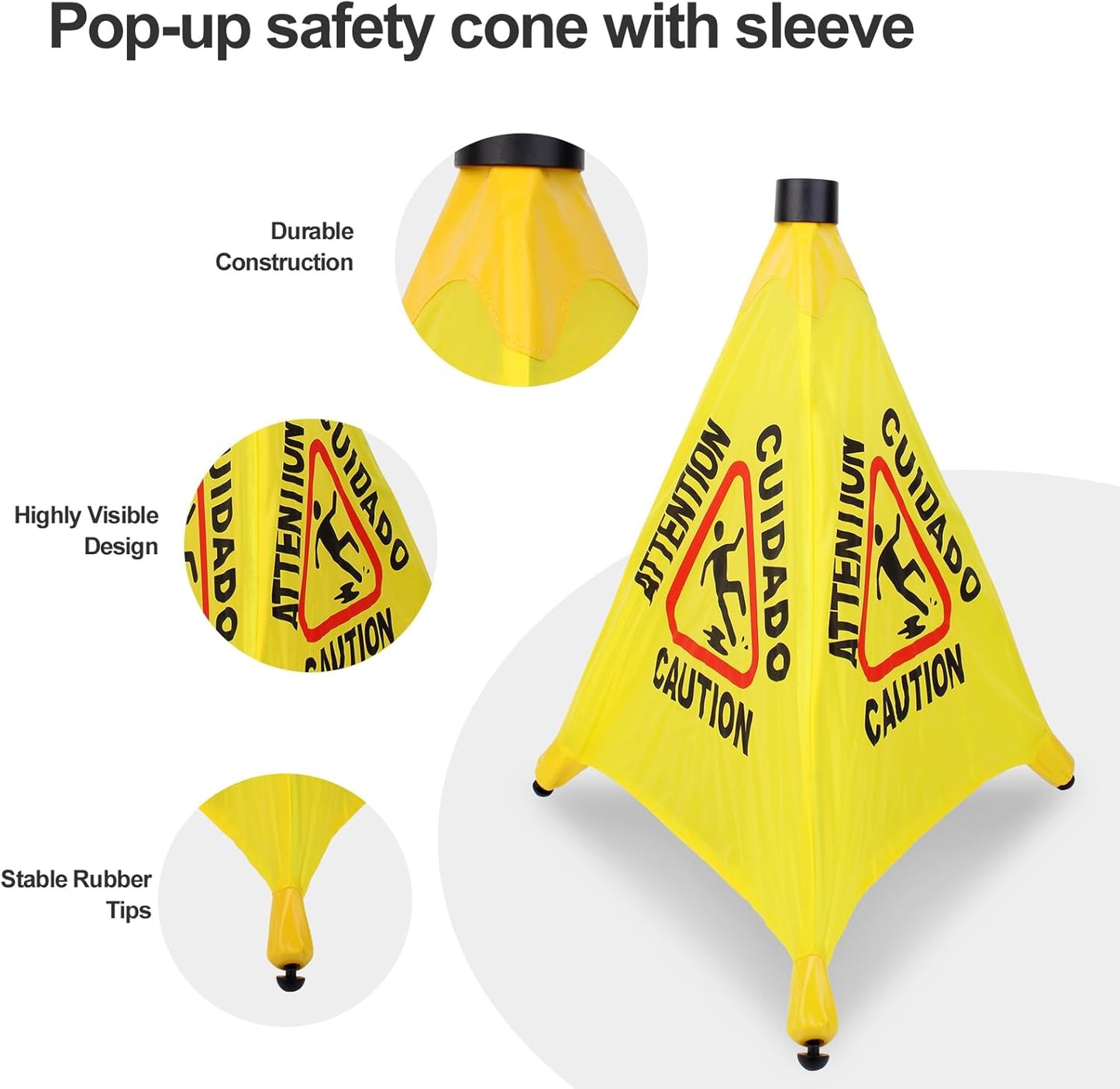 6 Pcs 20 inch Pop up Wet Floor Sign with Storage Tube, Wet Safety Signs Commercial Caution Safety Cone Pop up Caution Sign for Commercial Stores Grocery Restaurant Restroom Office