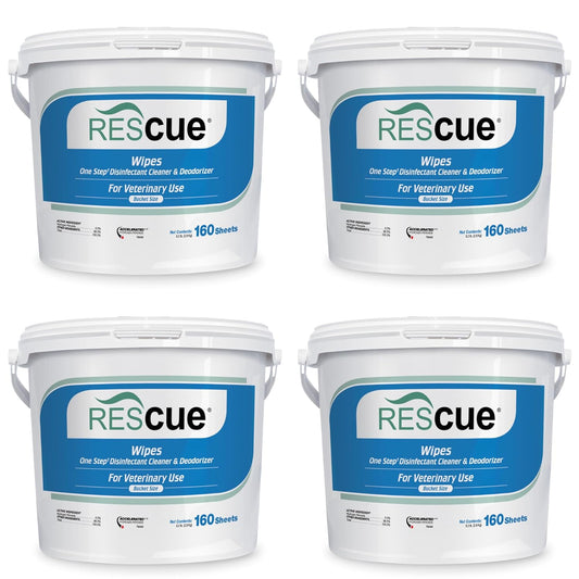 REScue One-Step Disinfectant Cleaner & Deodorizer Wipes for Vet Use – Cleaner for Kennels, Litter Boxes, Vet Offices, Pet Grooming Surfaces – Extra Large, 160-Count Wipes Bucket (4 Pack)