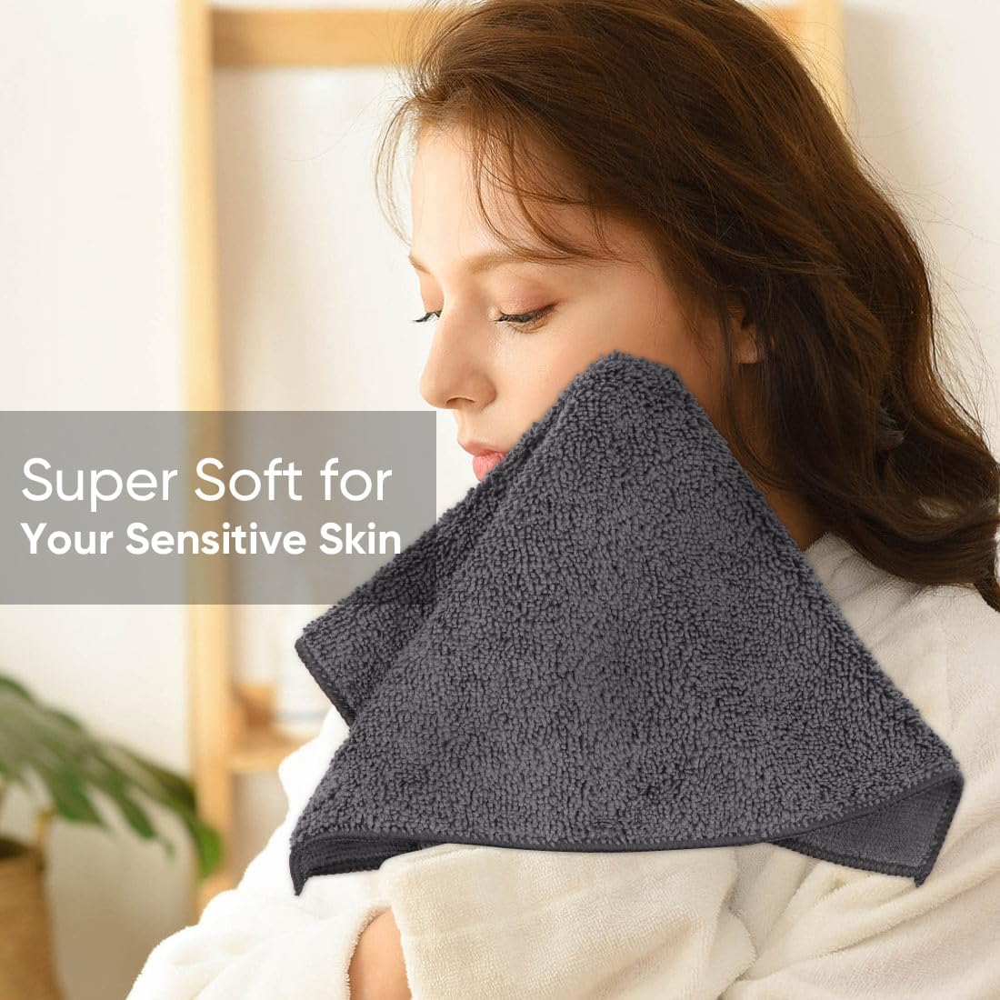 HOMEXCEL Microfiber Washcloths 50 Pack, Highly Absorbent and Soft Face Towel, Multi-Purpose Wash Cloths for Bathroom, Gym, Hotel, Spa and Kitchen, Multicolor 12x12 Inch, Grey