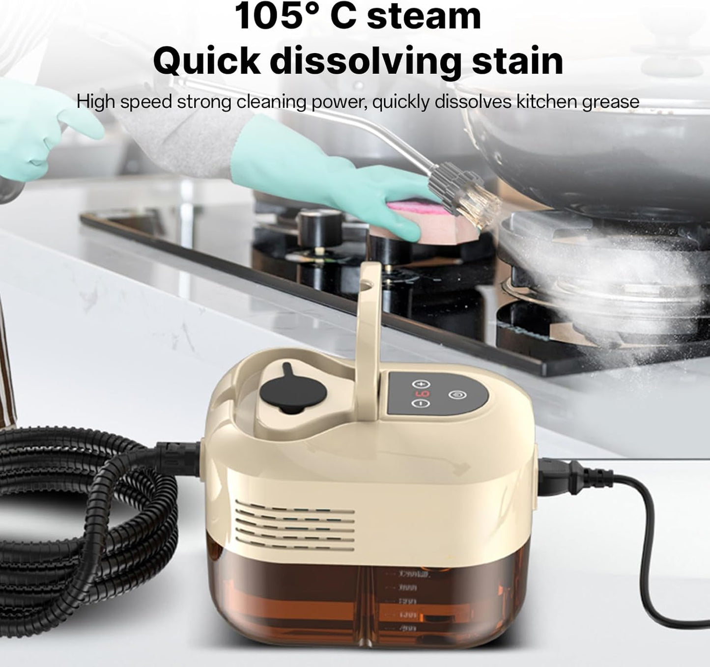 Irishom Handheld Multi-Surface Steam Cleaner with 6pcs Accessories, Touch Screen 6 Levels Adjustable 105℃/221℉ Deep Cleaning Steamer with Portable Handle 1200ml/40.5oz Water Tank