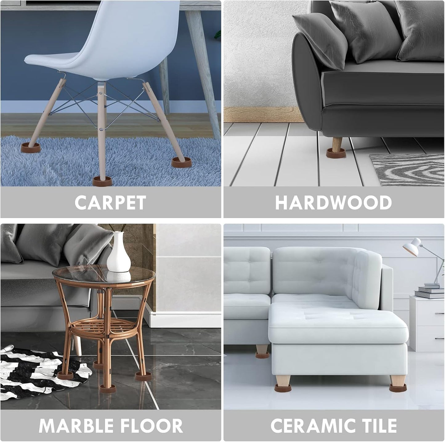 4X4 Round Rubber Caster Cups, Non Slip Furniture Pads, Anti-Slip Gripper, Anti Skid Furniture Feet, Anti Slide Floor Protector for Bed Couch Table Chair Stoppers (Black, 4 Pack)