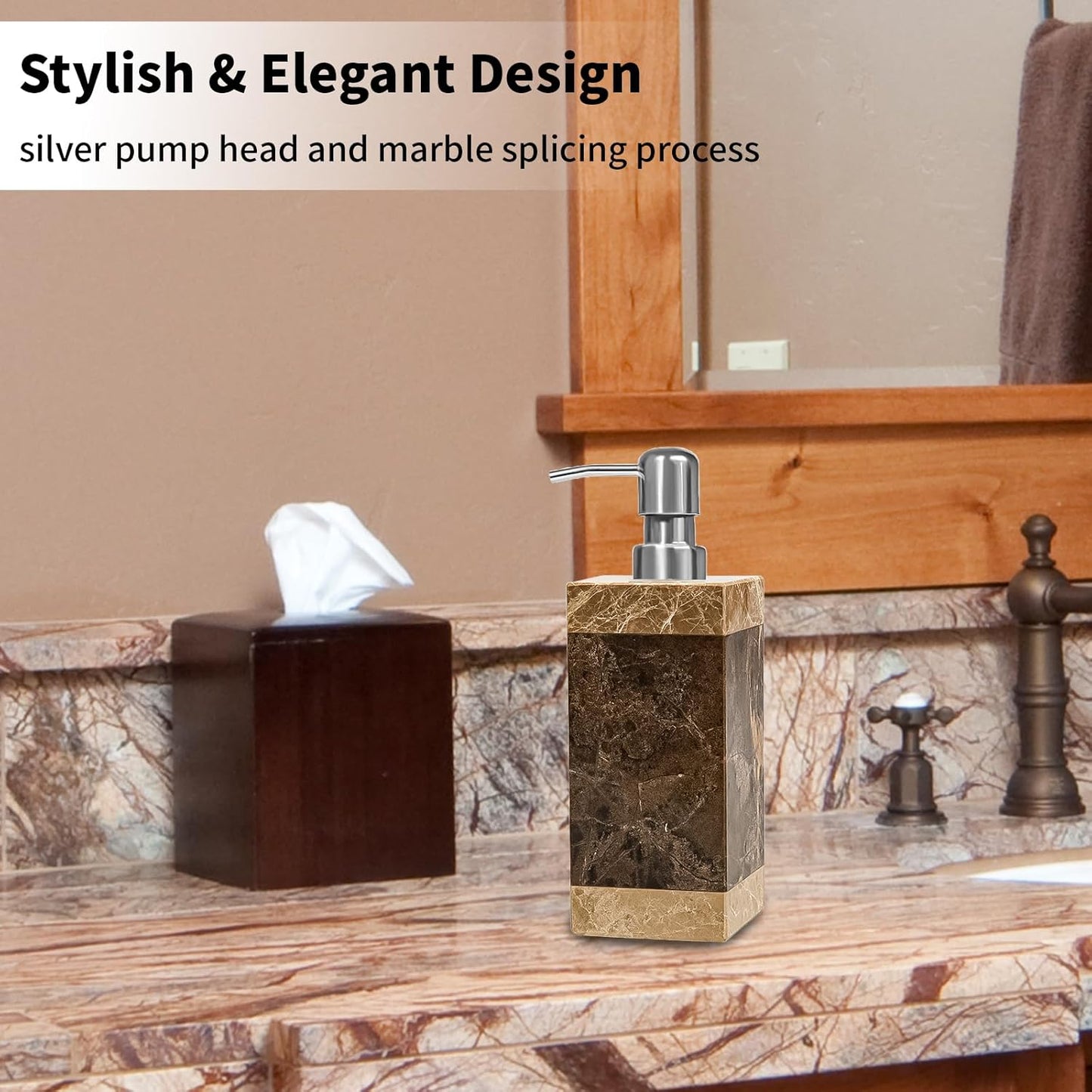 Marble Soap Dispenser, Amaauto Lotion&Hand Soap Dispenser with Stainless Steel Pump for Bathroom Kitchen Countertop, 8 Ounces Soap Dispensers