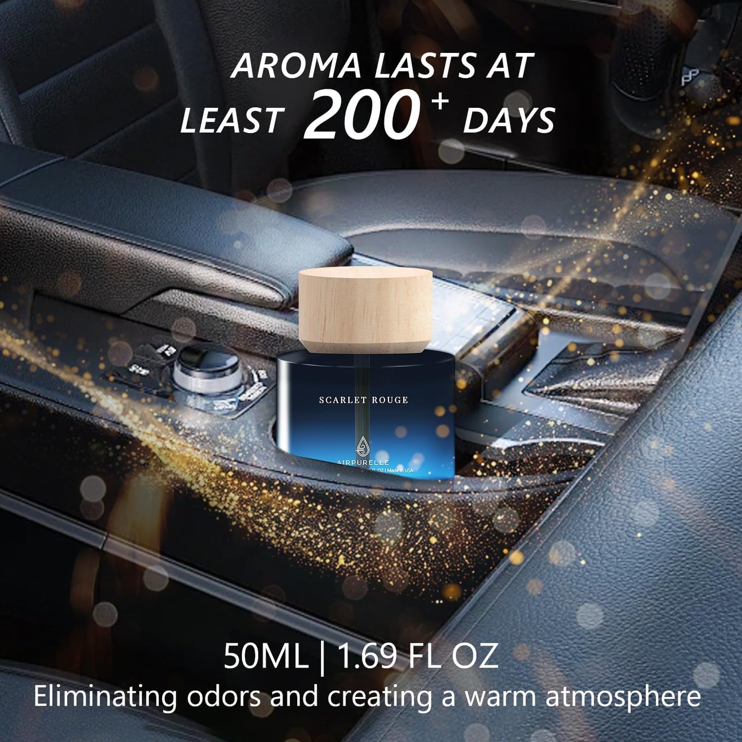 Car Air Freshener for Men & Women – Long-Lasting Saffron Amber Essential Oil Diffuser for Car Cup Holder – 50ML (1.7 FL OZ) Car Scent Diffuser, Inspired by Perfume – Made in USA