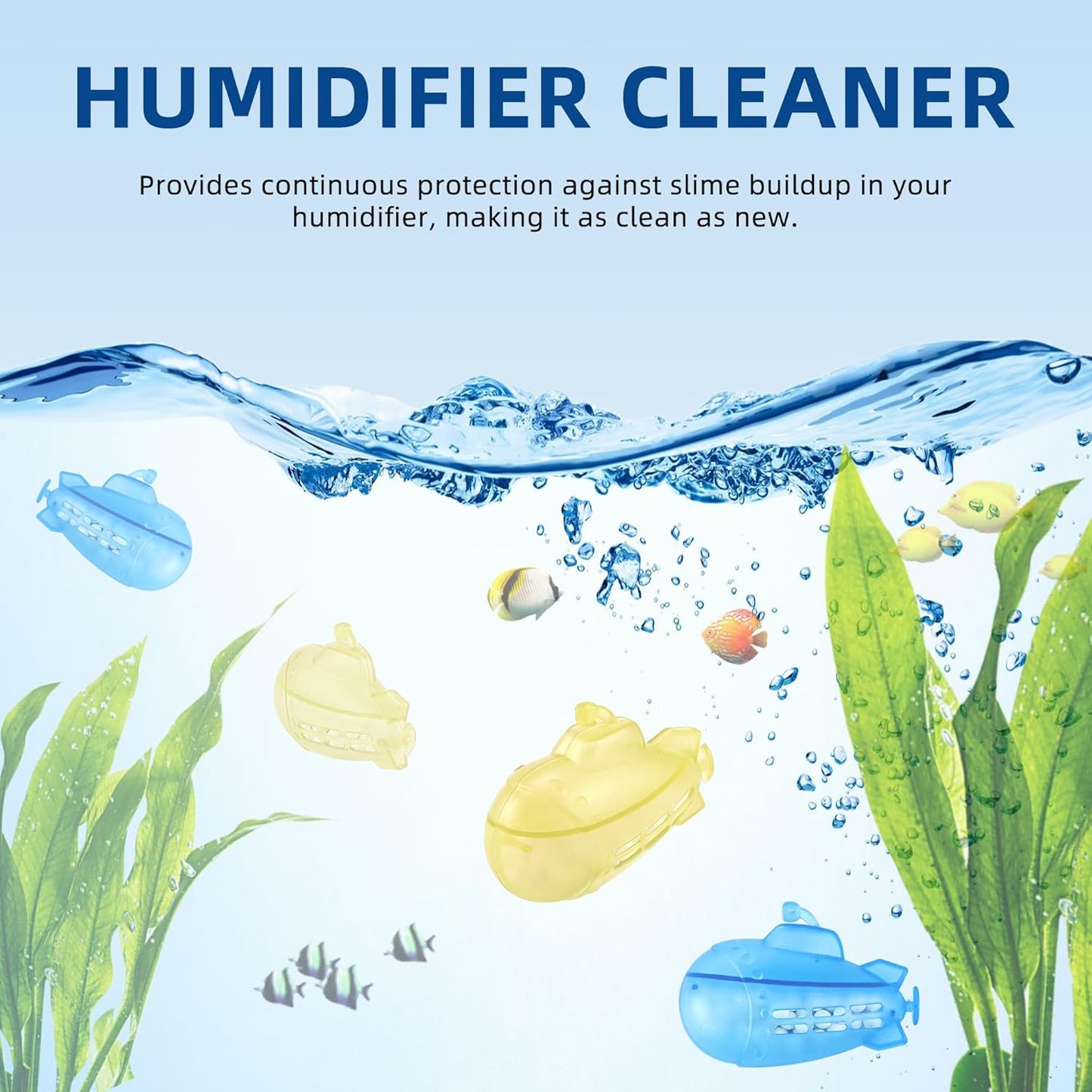 AMI PARTS Humidifier Tank Cleaner for Most Humidifier and Fish Tank, Softens Hard Water, Purifies Water, Prevents Hard Water Build-Up(Yellow & Blue Universal Humidifier Cleaner 14 pcs)