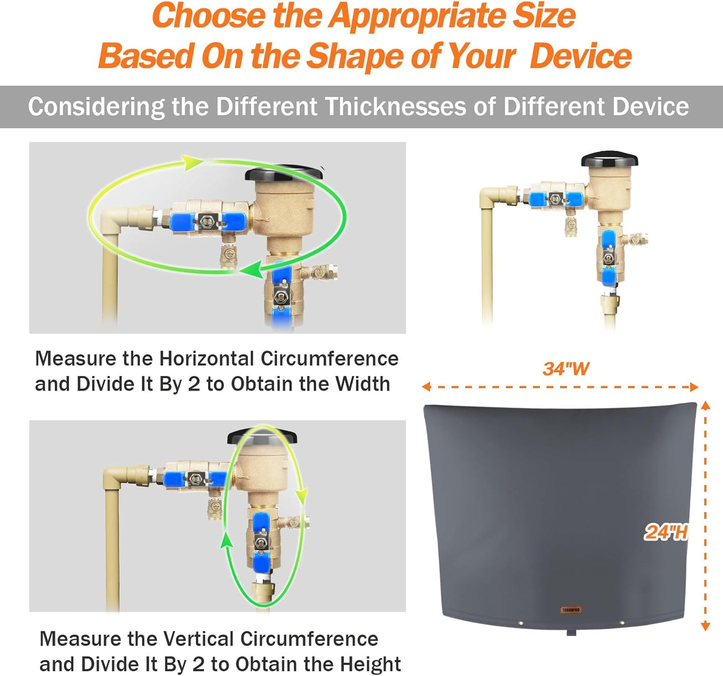TOHONFOO Backflow Preventer Pipe Insulation Cover (5°F) - Irrigation Sprinkler Valve Insulated Pouch - Water Well Pump Cover - Sturdy 5 Layers for Winter Freeze Protection, 34" W x 24" H, Grey