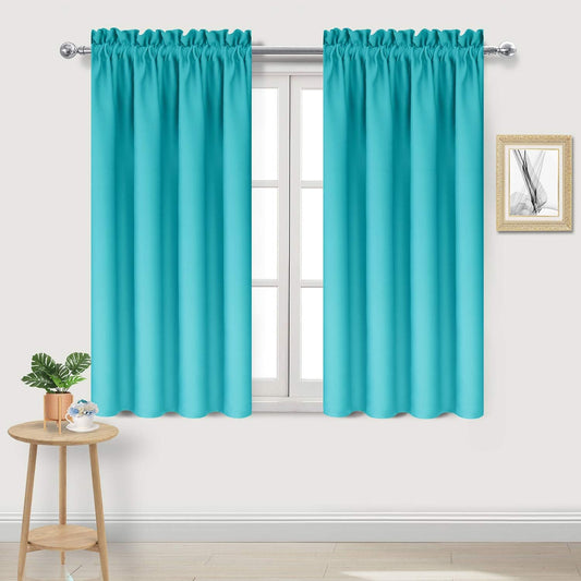 DWCN Blackout Curtains Thermal Insulated Energy Saving Bedroom and Kitchen Curtains Window Treatments, W 38 x L 45 Inch, Set of 2 Turquoise Rod Pocket Drapes