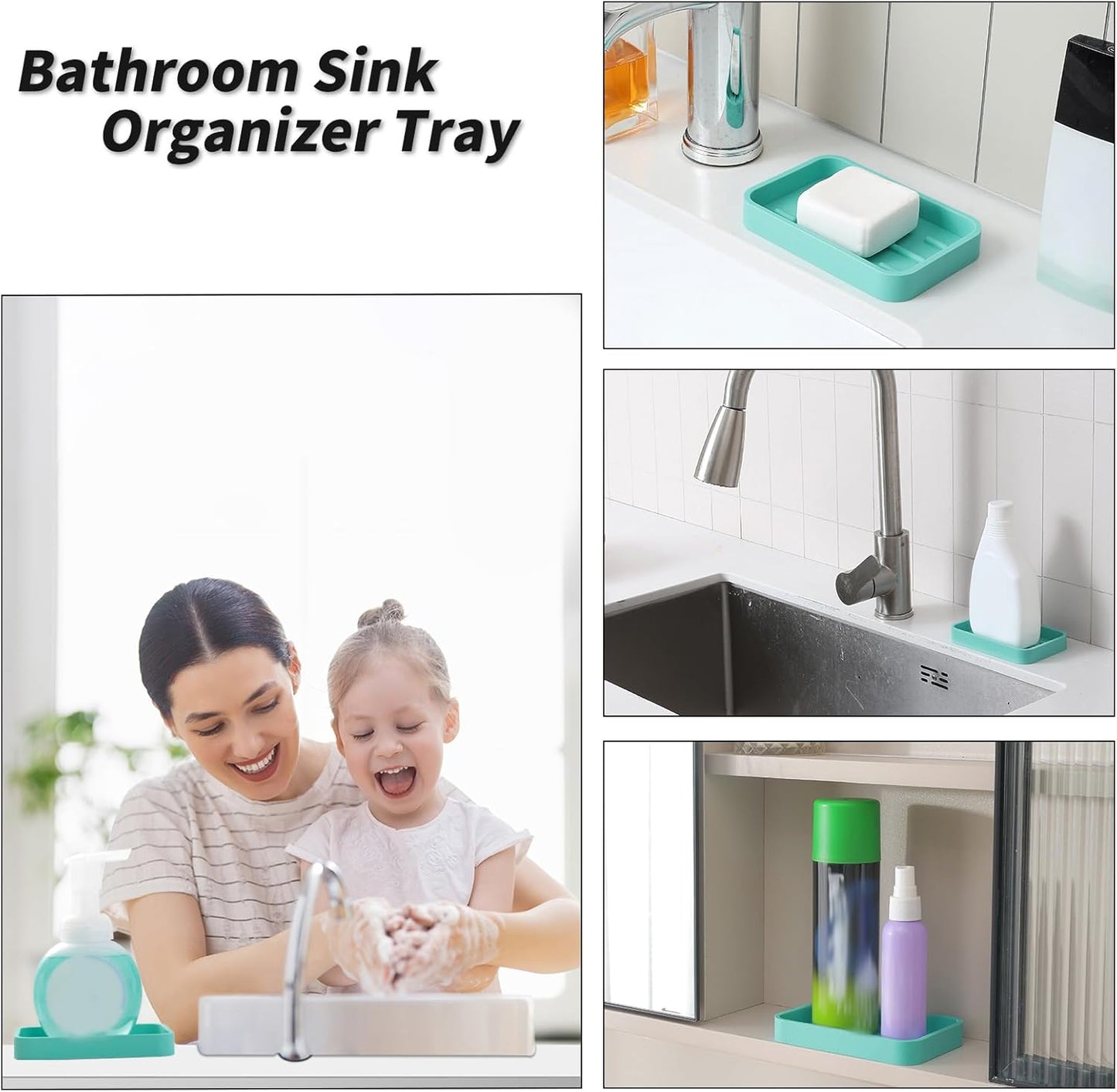 Silicone Kitchen Sink Organizer Tray for Multiple Usage,Easy Clean Sponges Holder for Kitchen Bathroom Counter or Sink,Dish Soap Dispenser,Scrubber,Bottle,Cup Mint 4.9”x 3.2”