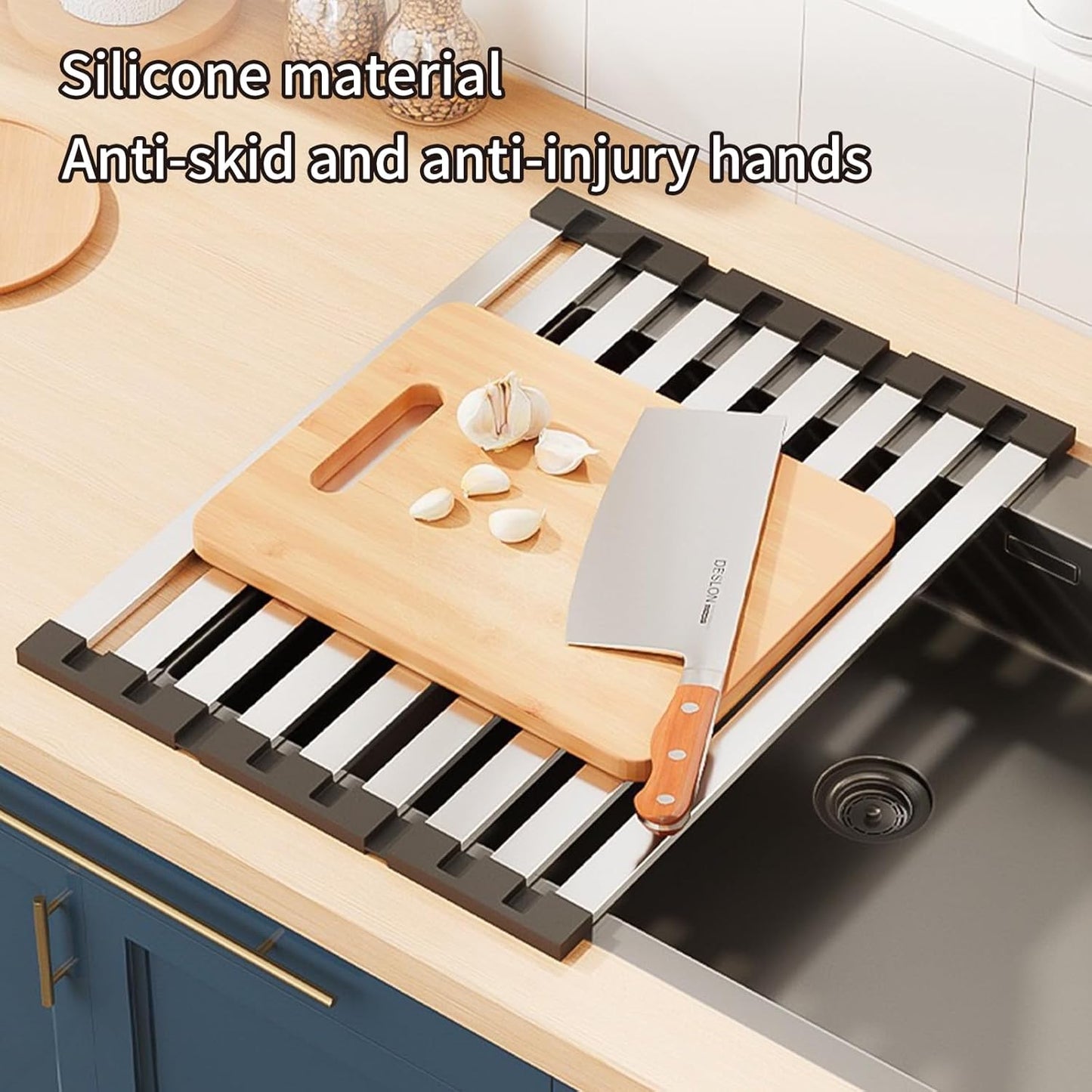 Foldable Dish Drying Rack, Over The Sink Dish Drying Rack ，Dish Drying mat，Dish Drying mats for Kitchen Counter，Stainless Steel Multifunctional mat(16.54×12.8in)