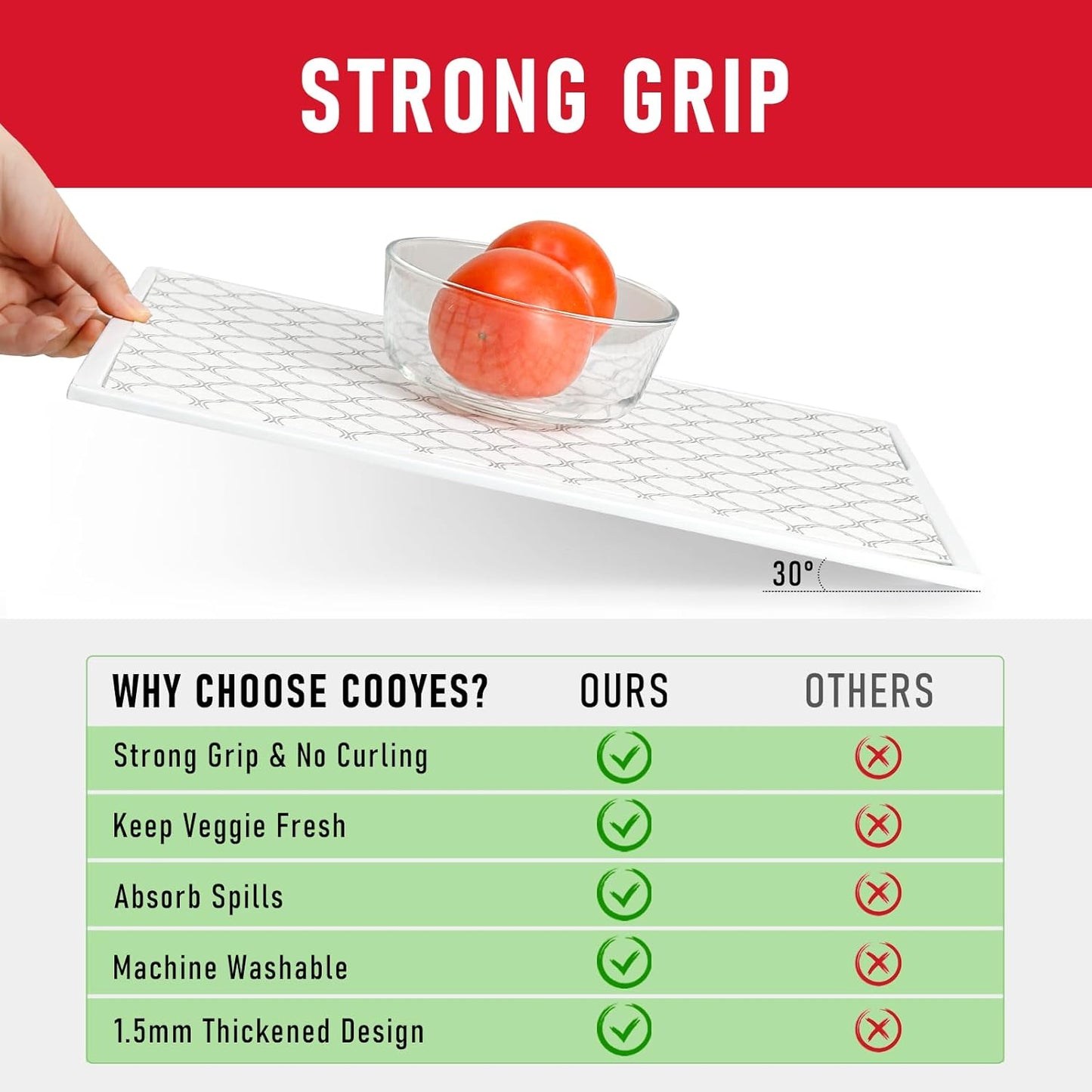 Cooyes Non Slip Refrigerator Liners, 2-in-1 Fridge Mats and Fresh-Keeping Shelf Liners, Absorbs Excess Moisture, BPA-Free, Multiple Sizes for Glass Shelves Kitchen Cabinets Drawers, 6 Pack, 12" × 24"