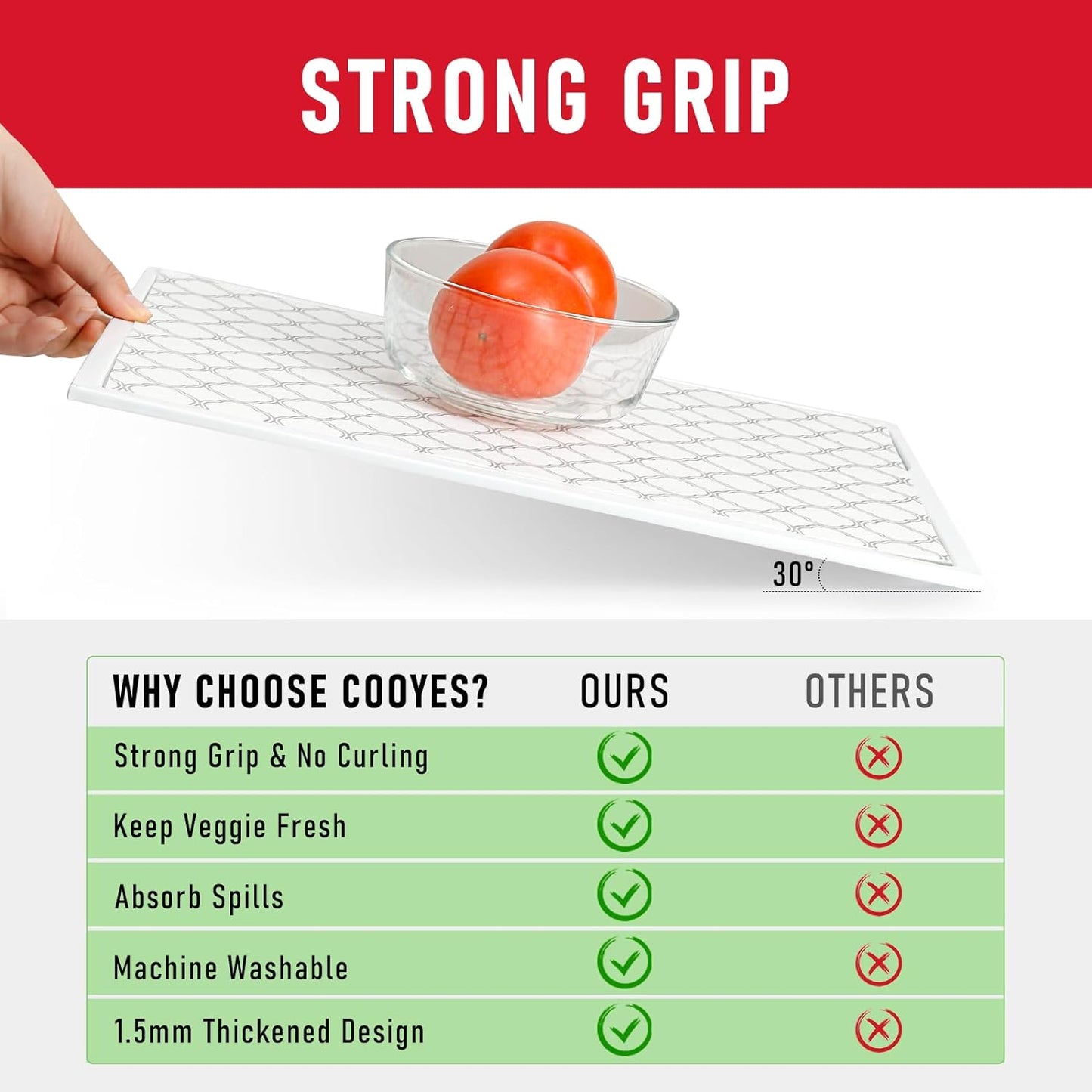 Cooyes Non Slip Refrigerator Liners, 2 in 1 Absorbent Fridge Liners and Fresh Mats Machine Washable, Refrigerator Shelf Mats for Glass Shelves Kitchen Cabinet Drawer