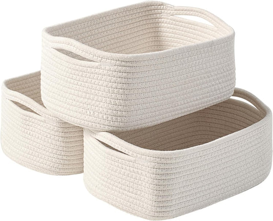 Small Storage Baskets for Organizing, Organizing Baskets for Shelves, Small Cute Basket for Gifts Empty, Organizer Basket for Decor, 13"×8.5"×5.1" (3 Packs) Off White