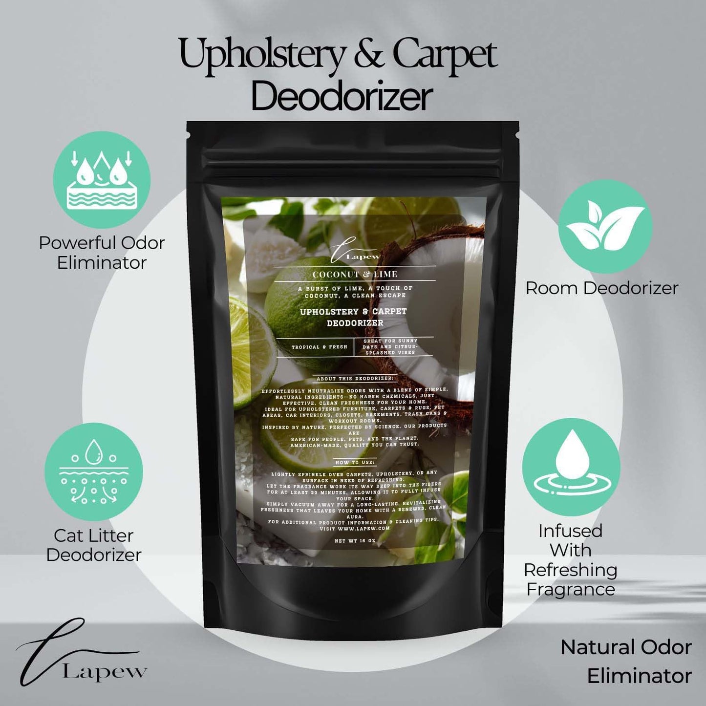 Coconut & Lime Carpet Freshener Powder: Powerful Odor Eliminator for Home, Upholstery Deodorizer, Carpet Deodorizer, Pet Urine, Cat Litter Box - Coconut Lime Verbena Fragrance