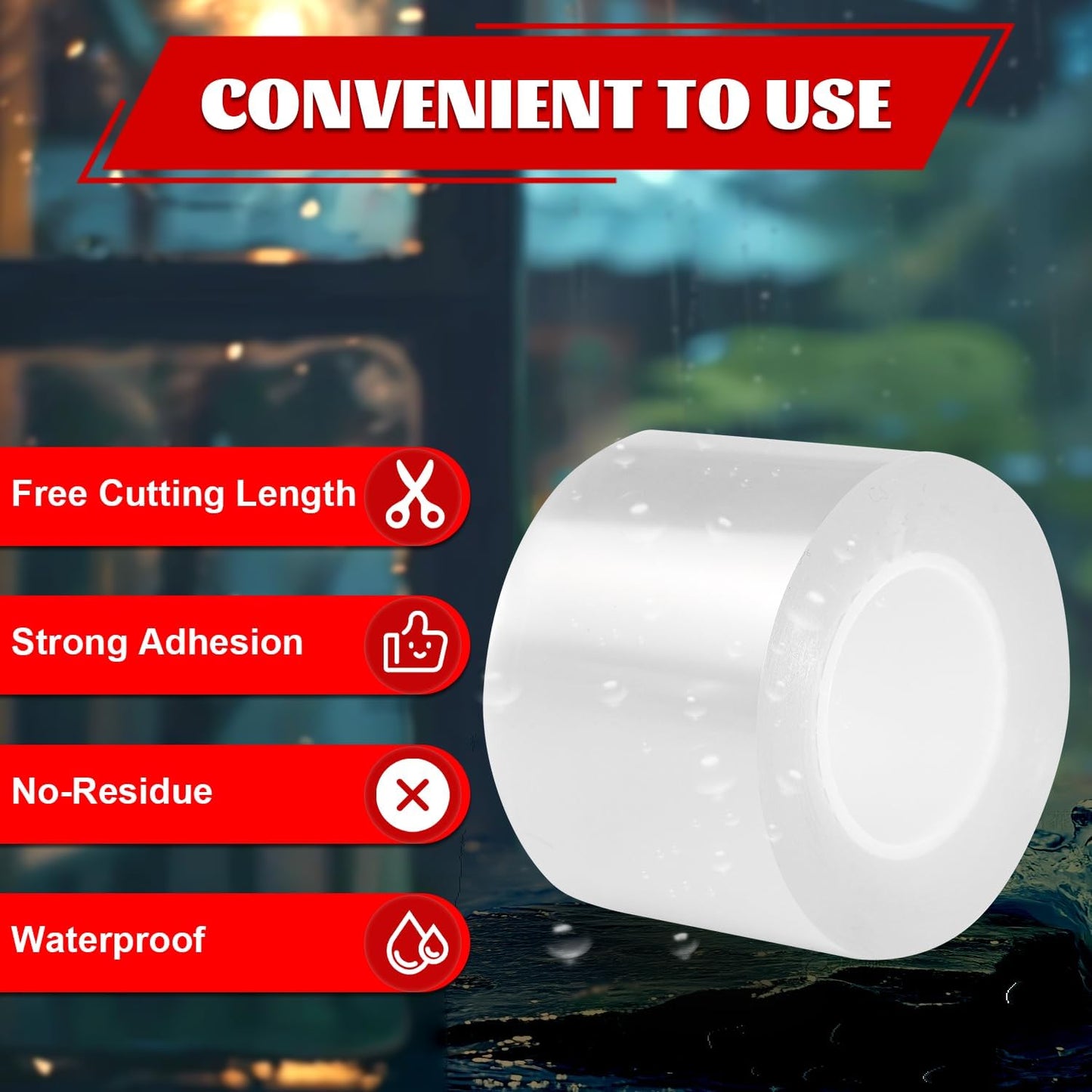 Transparent Window Weather Sealing Tape 2 Inch x 16.5 FT Weather Stripping Residue-Free Clear Window Insulation Caulk for Shower Glass Gaps and Clear Tape Doors Windows Windproof