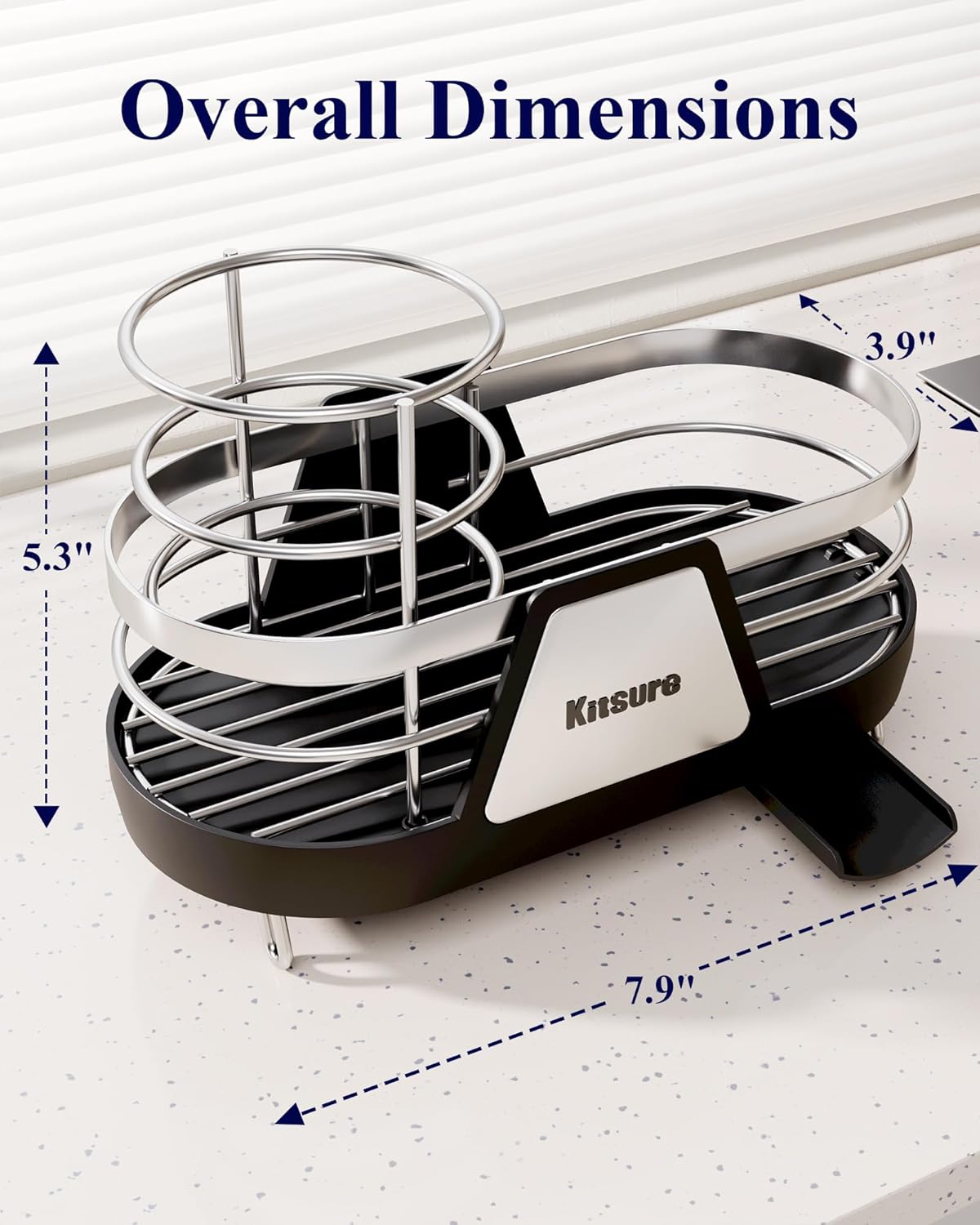 Kitsure Sponge Holder for Kitchen Sink - Space-Saving Kitchen Sink Caddy, Rustproof Metal Sink Organizer with Removable Brush Holder, 7.9"×3.9"×5.3", Black