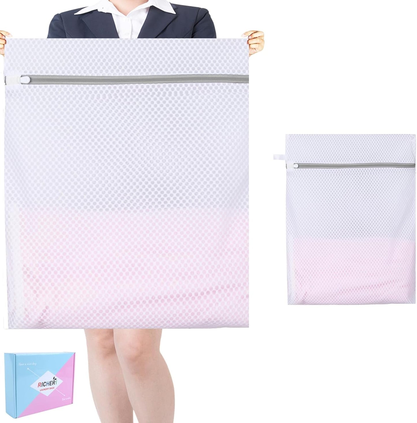 Mesh Laundry Bags, Mesh Wash Bags, Durable Mesh Structure with Strong Zipper, Suitable for Underwear, Delicate Clothes, Pants, Shoes, Socks Washing (Honey mesh, Extra Large 24*36in+36*44in)