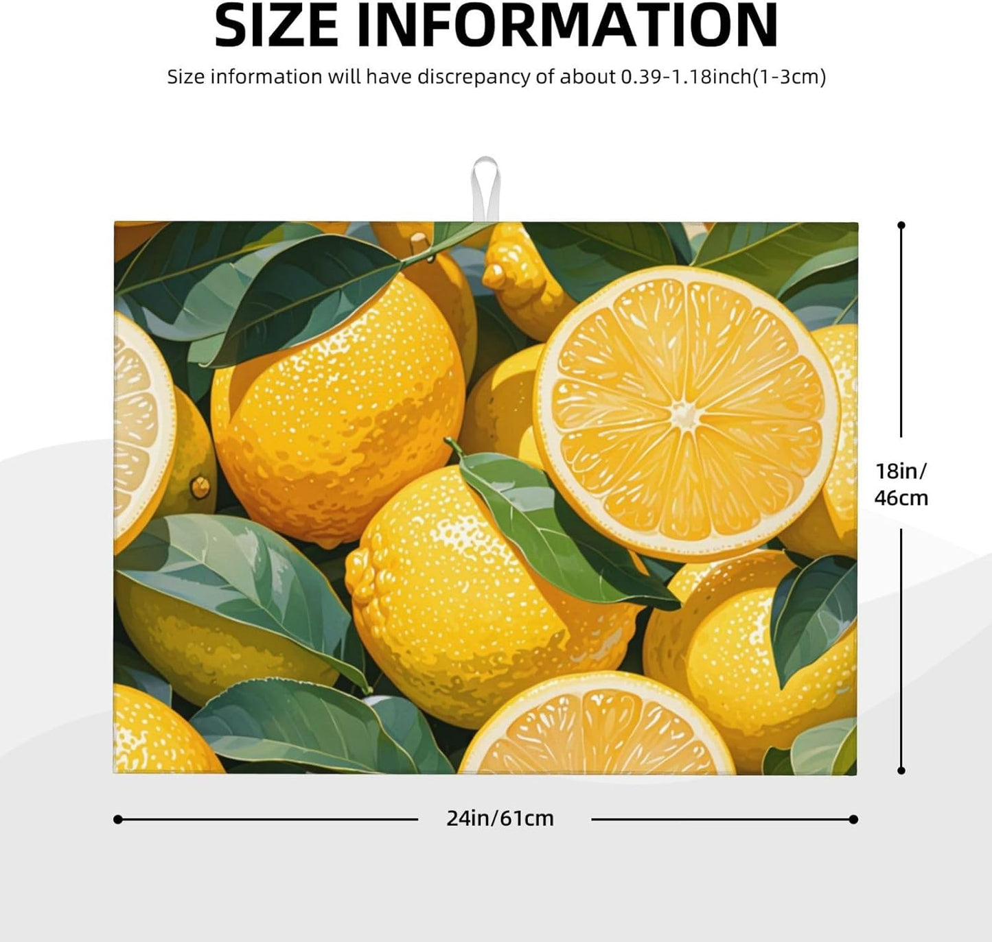 lemon Dish Drying Mat Highly Absorbent Double-Sided Microfiber with Hanging Loop Reversible Drain Dish Rack Mat Drain Mat Suitable for Kitchen Countertop Coffee Bar 18 x 24 Inch