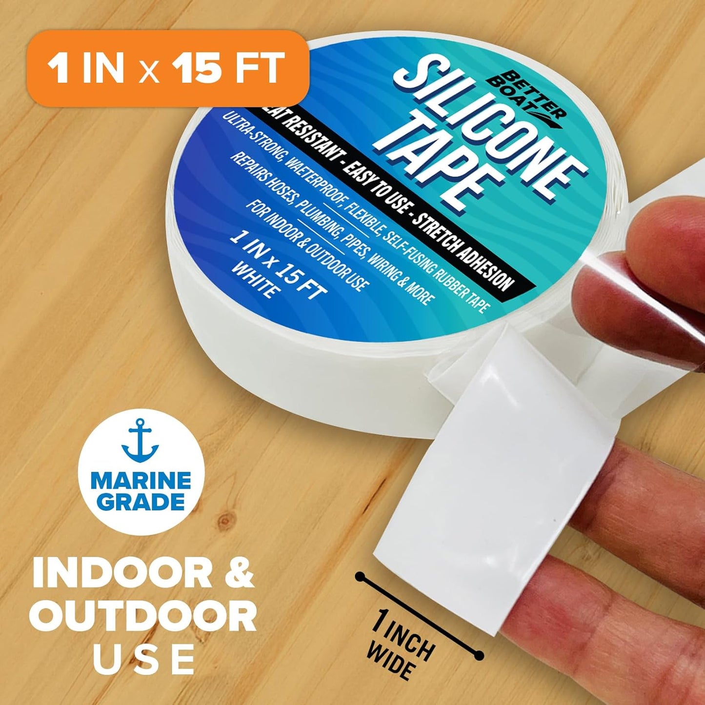 White Heavy Duty Silicone Tape, Self-Fusing Rubber Hose and Plumbing Water Pipe Repair Seal, Coax Electrical or Waterproof Tape for Leaks, 15ft