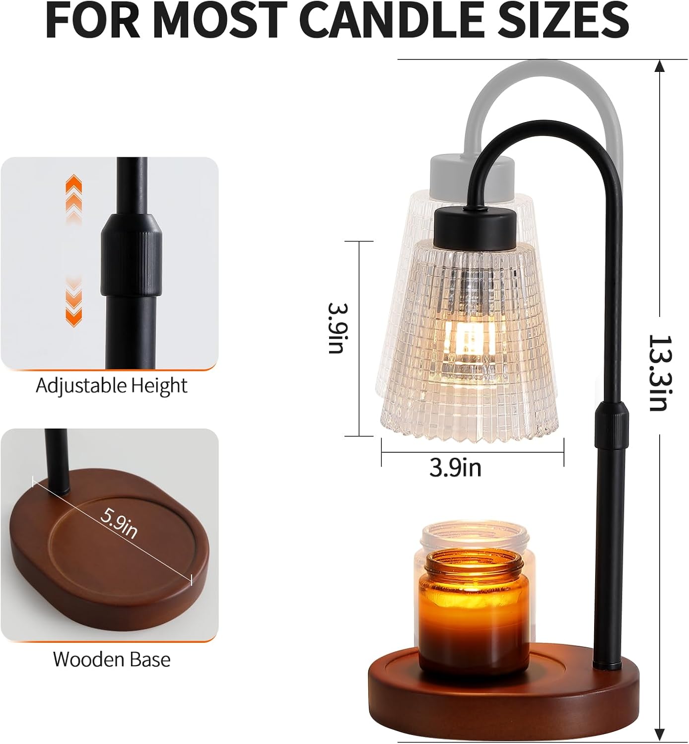 Black Candle Warmer Lamp WithTimer and Dimmer,Fragrance Electric Wax Melt Warmer with 2 Bulbs,Scented Jar Lamp,Mother's Day/Birthday/Christmas Gifts for Mom/Wife,Home Decor,Adjustable Height