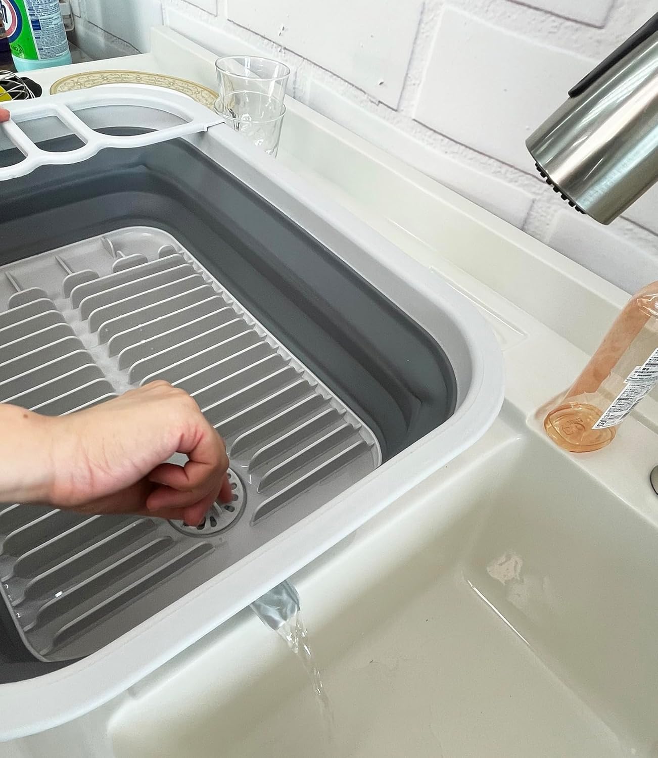 SAMMART 12L (3.17 Gallon) Collapsible Dish Drainer with Swivel spout - Foldable Drying Rack Set - Portable Dinnerware Organizer - Space Saving Kitchen Storage Tray (Grey/Steel Grey)