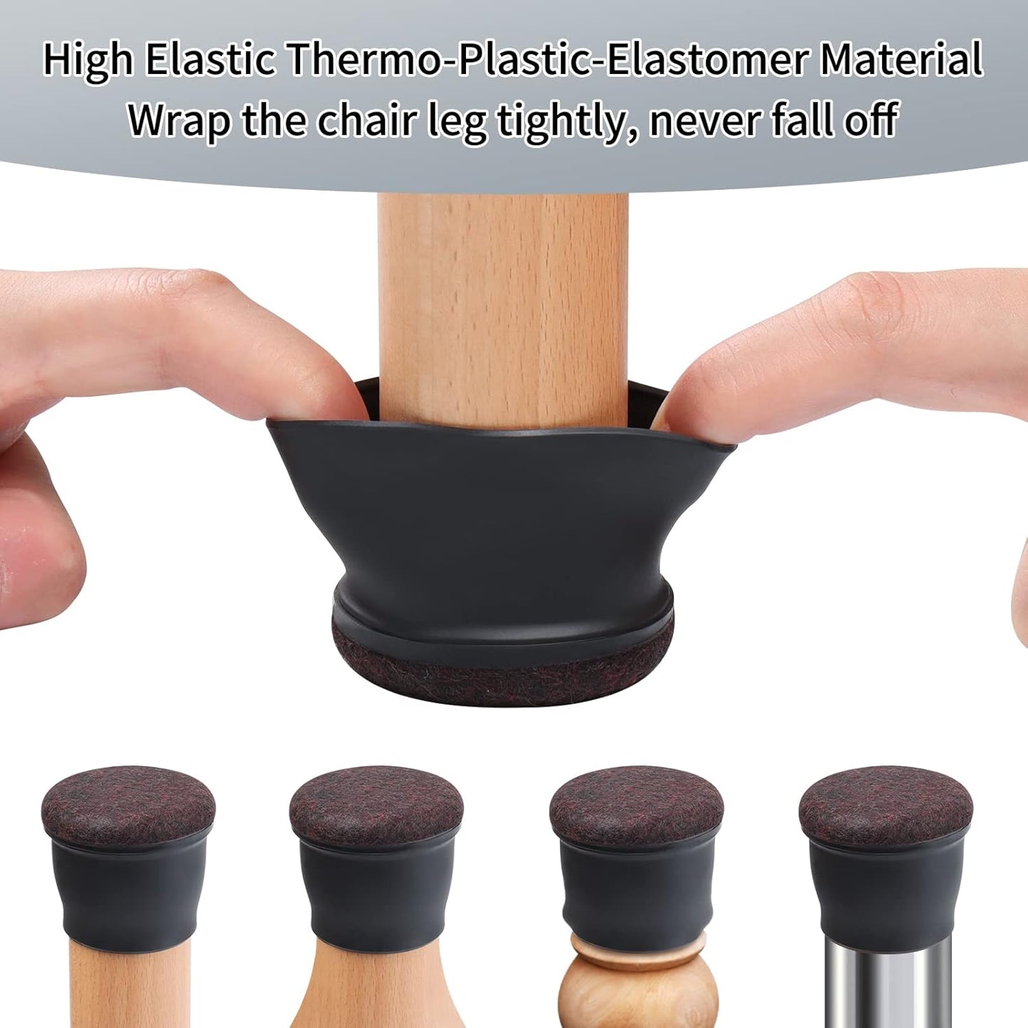 Ezprotekt 8 Pcs Extra Large Chair Leg Protectors with Felt, Silicone Felt Furniture Pads, Floor Protectors for Chair, Bar Stools Leg Protectors Caps, Table Leg Cups Covers (XL Fit: 1.4"-1.65", Black)