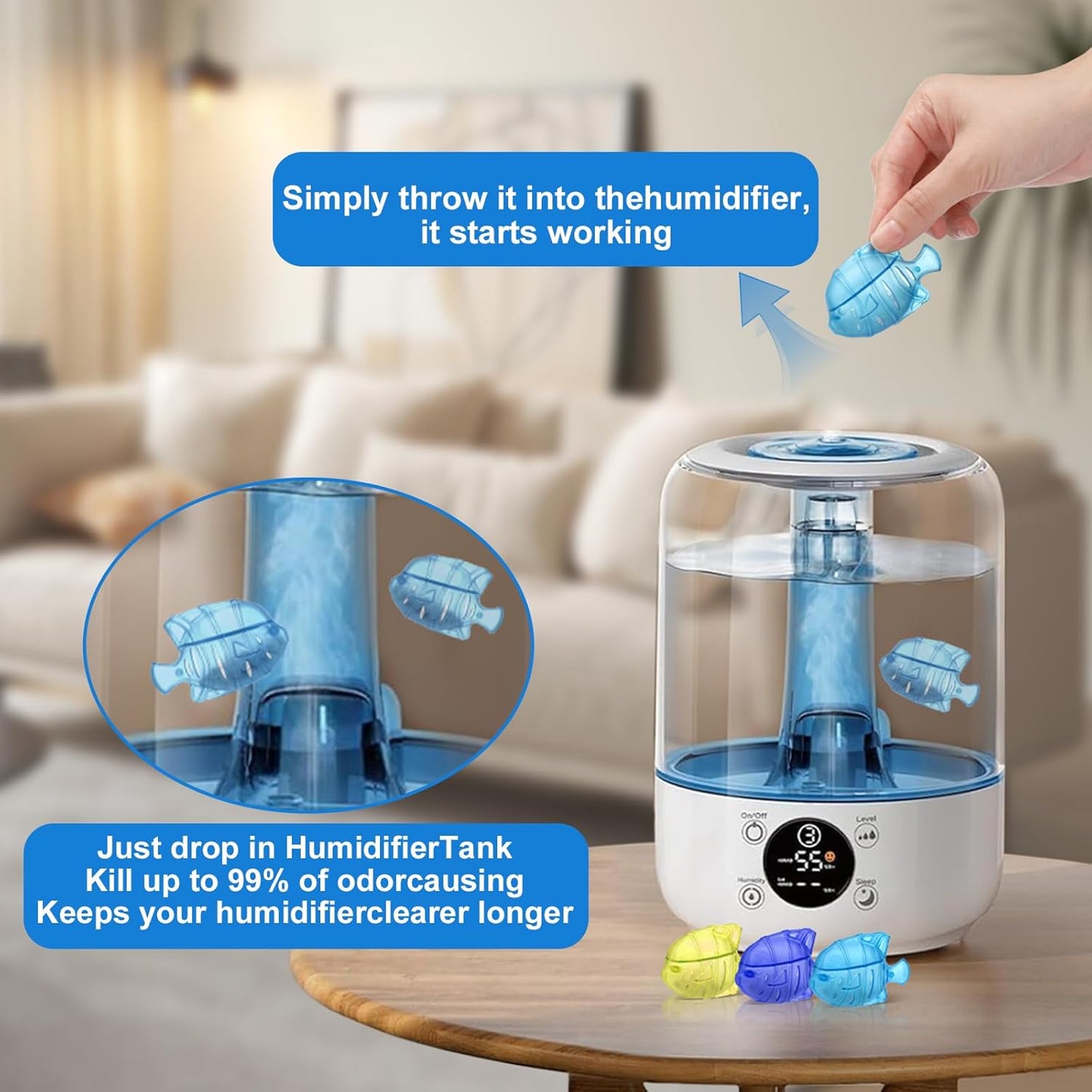 10PC Humidifier Cleaner Fish Universal Humidifier Tank Cleaner Works in All humidifiers and Fish Tanks Purifies Water, Prevent Hard Water Build-Up,Demineralization Cleaner(Blue)