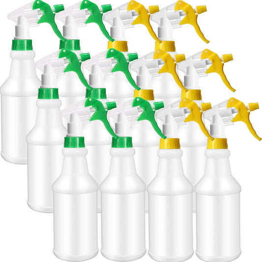 Eccliy 12 Pcs 16 Oz Plastic Spray Bottle, Adjustable Empty Reusable Sprayer for Cleaning, Planting, Water, Bathroom and Kitchen, BBQ, Commercial and Residential(Green, Yellow,Original)