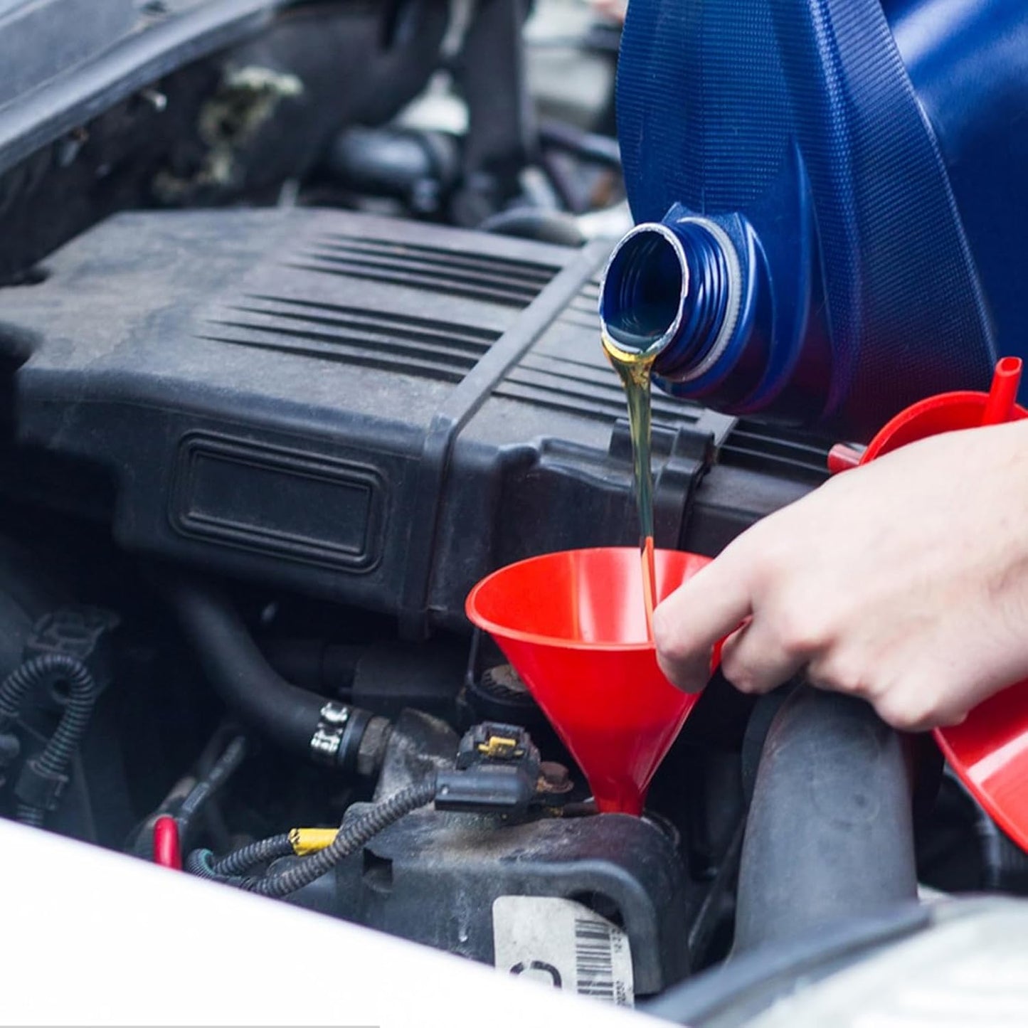 5 Pcs Automotive Funnels Set, Wide Mouth Fuel Funnel, Plastic Long Neck Oil Funnel, Flexible Right Angle Funnels, with Detachable Spout and Filter for Water/Gasoline/Coolant/Engine Oil