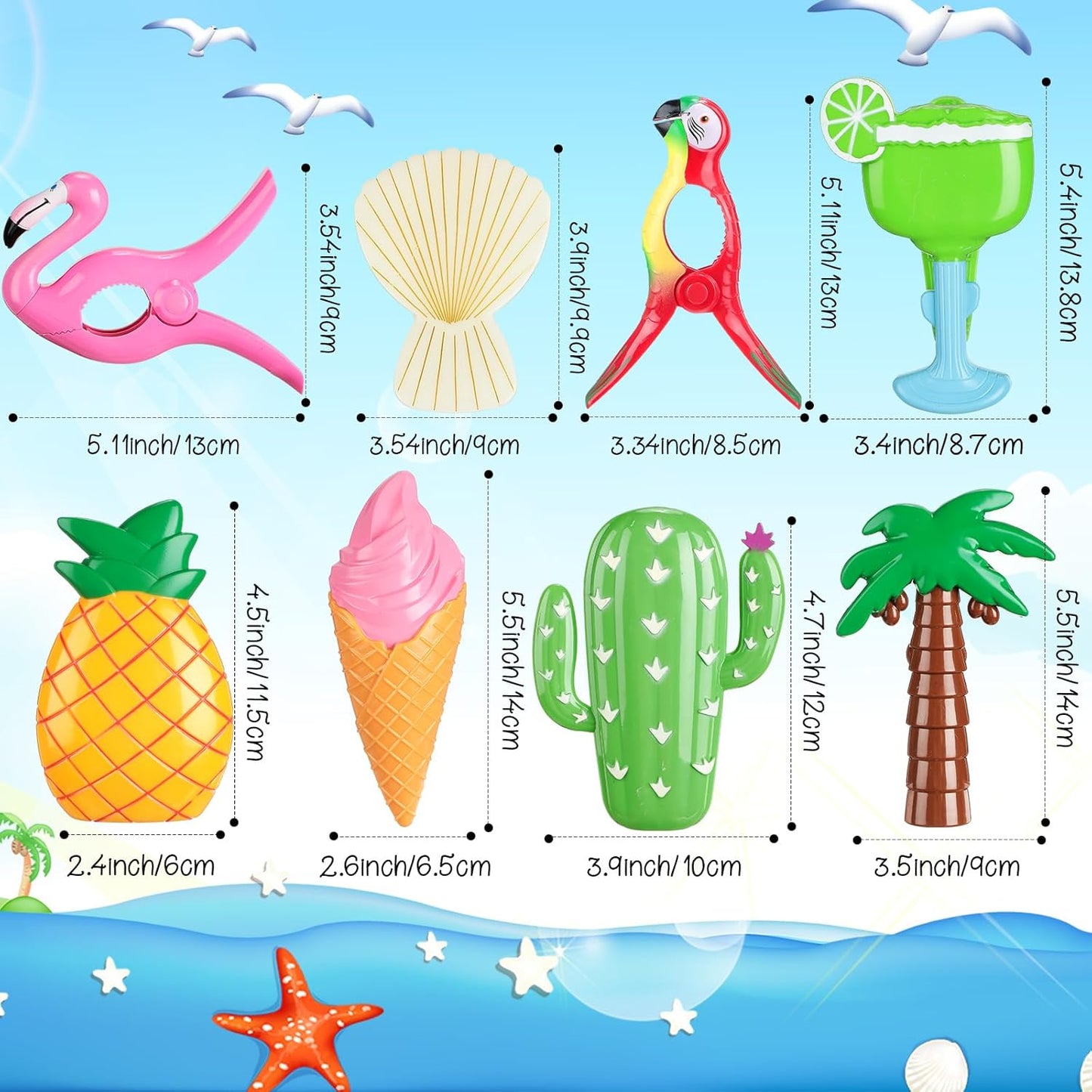 Rtteri 16 Pcs Beach Towel Clips for Beach Chairs Cute Towel Holder Cruise Clothes Pins for Lounge Chair Patio Pool, Assorted Style(Vivid)