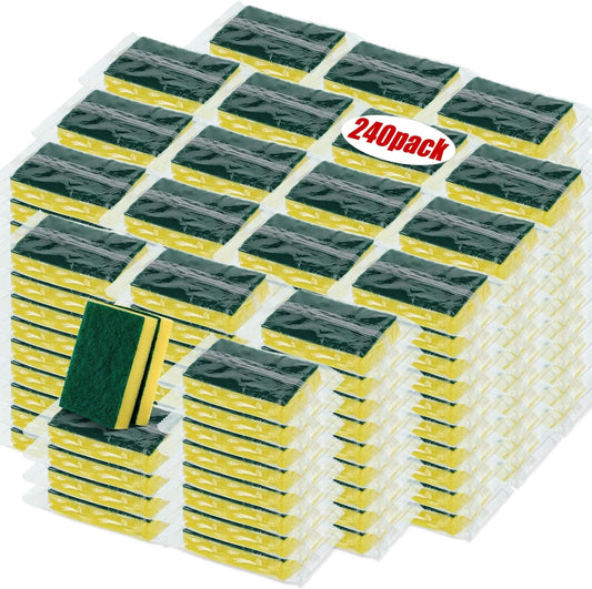 Tanlade 240 Pcs Individually Wrapped Sponge Dishwashing Sponge Bulk Non Scratch Scrub Sponges Kitchen Scouring Pad for Household Cleaning Rental Dishes Hotel Apartment Car (Yellow,Green)