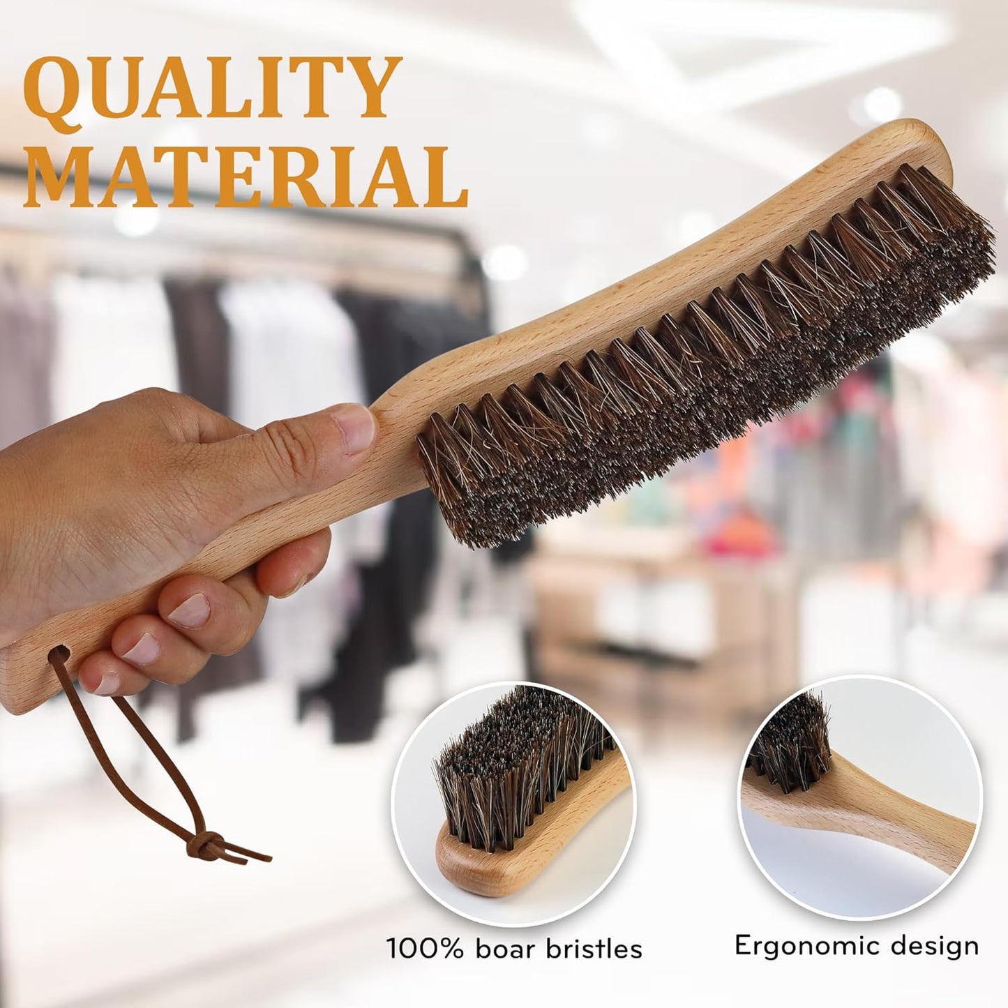 Lint Brush for Clothes with 100% Soft Horse Hair Bristle, Large Beech Wood Handle, Lint Remover for Hat, Pet Hair, Suits, Cashmere, Wool, Velvet, Suede, Shoe