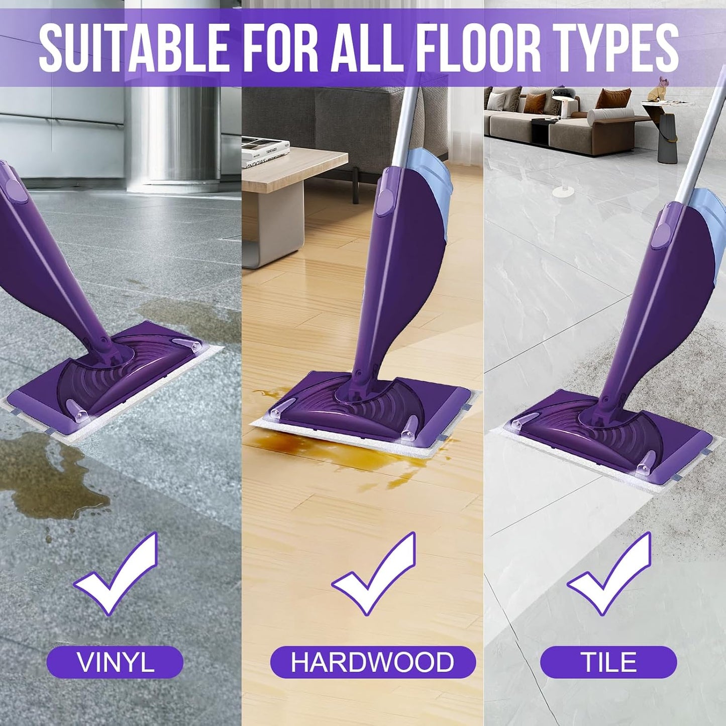 Mopping Pad Refill Compatible with Wet Jet Mop, Disposable Multi Surface Wetjet Hardwood Floor Cleaner Spray Mop Pads Refills, Thickness & Absorbent (60)