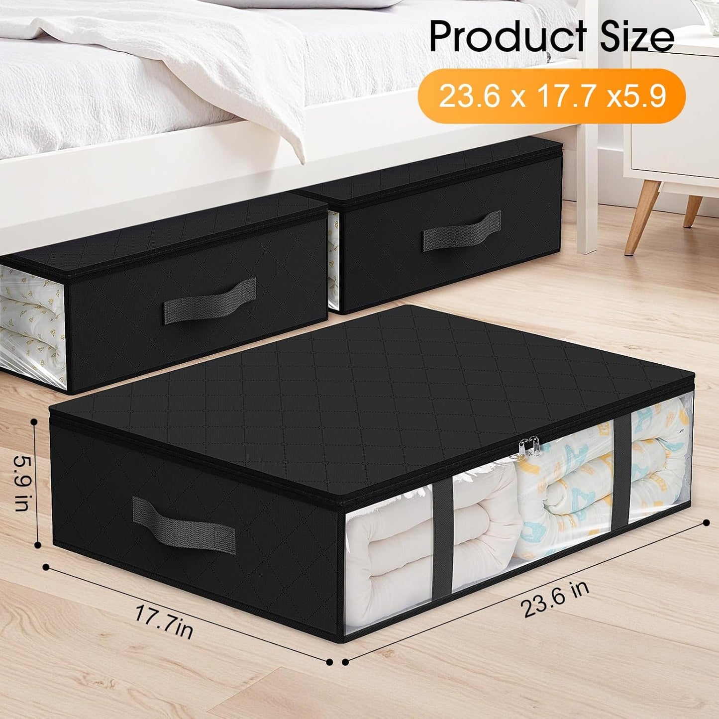 StorageRight Under Bed Storage Bins, 2-Pack 40L Foldable Fabric Storage Bags with Transparent Window, Breathable Organizer for Clothes/Blanket/Comforter/Quiltr, Black