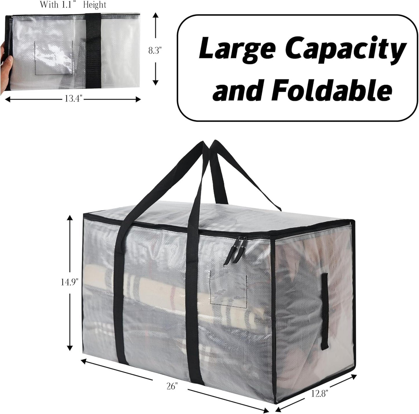 Heavy Duty 93L (24.5 Gallon) Stackable Storage Bins with Fully Openable Lids, Moving Bags Heavy Duty, Clear Plastic Totes for Moving Storage, Home Organization, Closet, Dorm Room. 10 pack