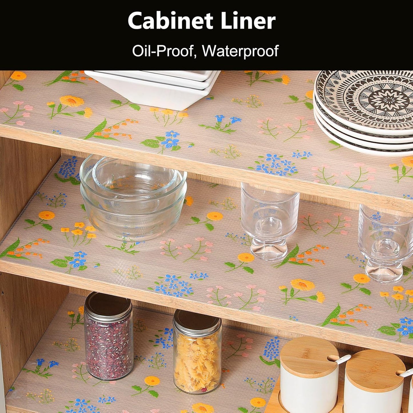 INNOLITES Non-Slip Shelf Liner – Cabinet & Drawer Liner Non-Adhesive – Waterproof Oil-Proof – Durable EVA with Floral for Kitchen Cabinets Refrigerator – BPA-Free, Easy to Cut 11.8" x 360"
