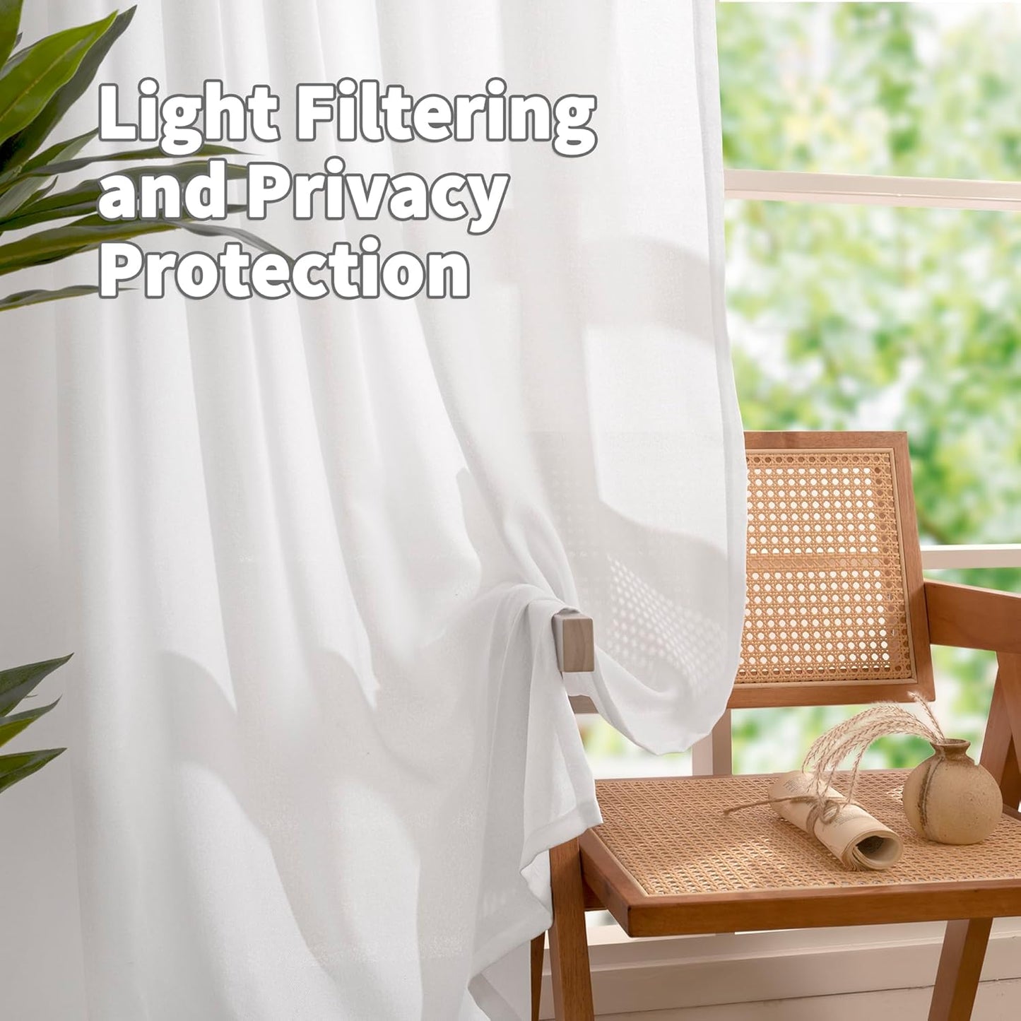 YoungsTex White Linen Curtains for Living Room 95 Inch Long 2 Panels, Semi Sheer Drapes Light Filtering with Pinch Pleated for Bedroom Dining Room Floor Length Window Treatments, 40 X 95 Inch