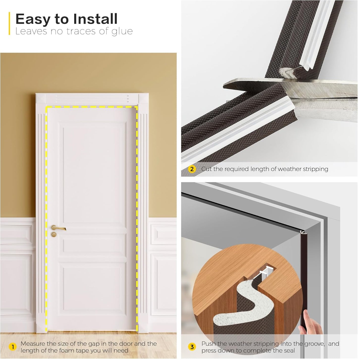 Weather Stripping Door Seal Strip Soundproof Q Foam Weather Stripping for Door Frame, Exterior Door Weather Stripping for Large Gap, Easy to Install（Brown, 21FT