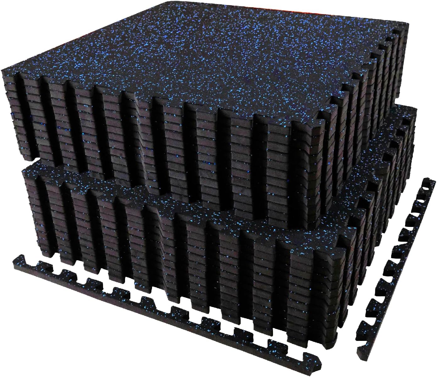 AIRHOP 0.56in Thick 96 Sq Ft Exercise Equipment Mats, 24Tiles Upgraded Rubber Top with High Density EVA Foam, Large Interlocking Puzzle Gym Flooring for Home Gym, Heavy Weight Workout, Black & Blue