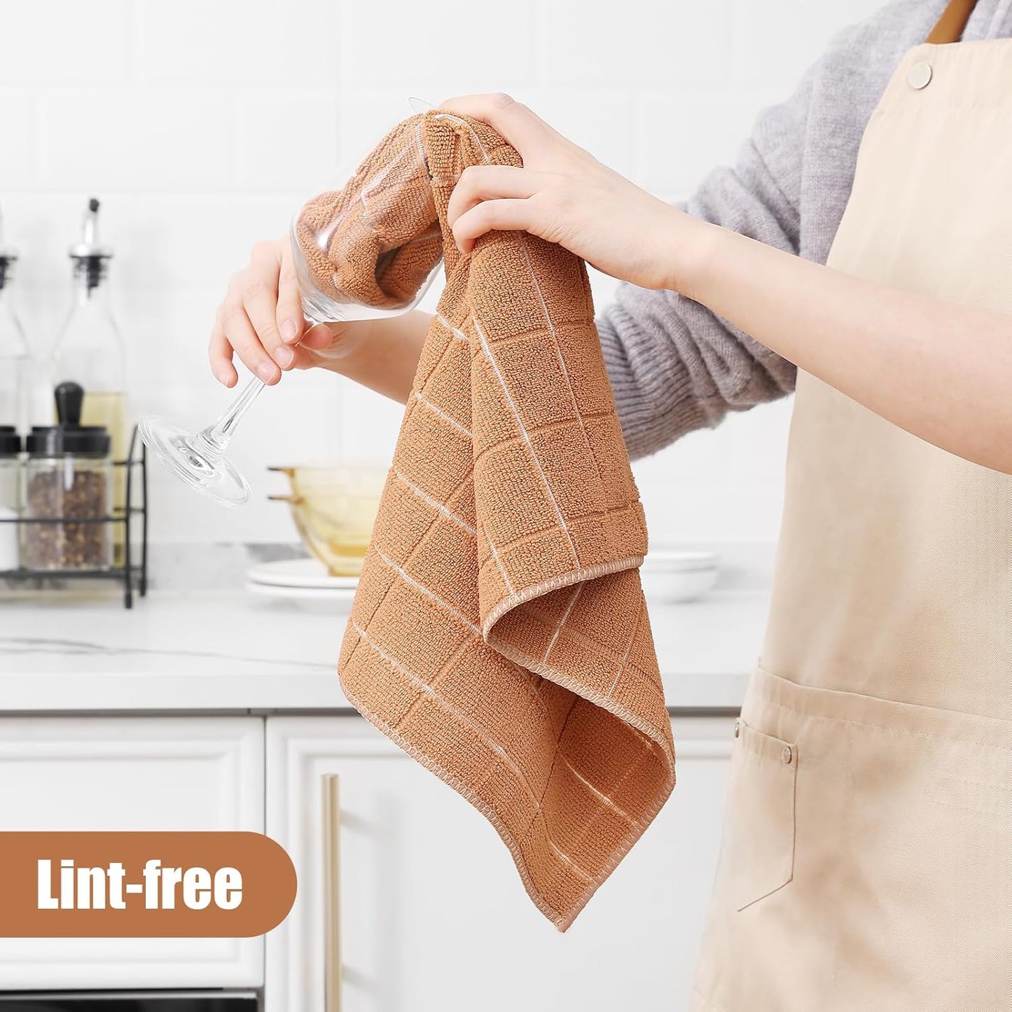 Homaxy Microfiber Kitchen Towels and Dishcloths Set, 12 Pack Soft and Absorbent Dish Hand Towels Bulk, 28 x 16 Inch & 12 x 12 Inch Quick Drying Rags for Washing Dishes, Camel