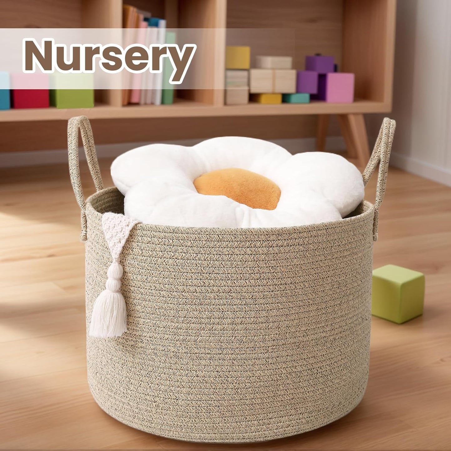 Woven Blanket Basket,65L Large Rope Storage Bin with Handles, Organizer for Blankets Toys Book and Clothes, Laundry Basket for Living Room Bedroom Nursery,Oatmeal