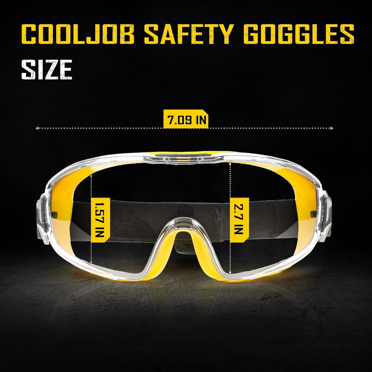COOLJOB Safety Goggles Over Glasses with Anti-Fog Clear Lens, ANSI Z87.1 Impact Resistance and UV Proof, Adjustable Headband