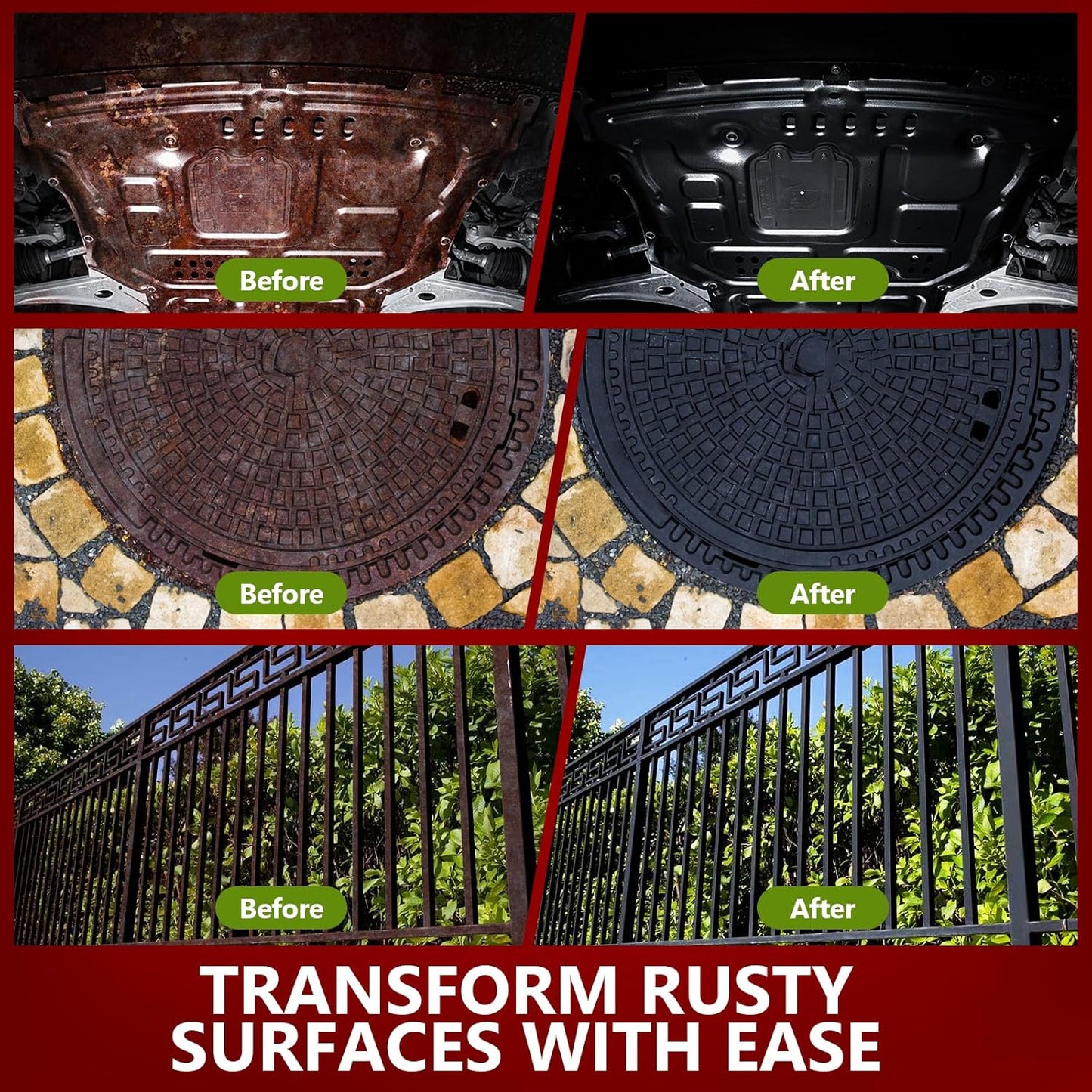 4-in-1 Rust Converter & Metal Primer, 34 Fl Oz Black Rust Inhibitor Paint for Metal, Automotive Rust Reformer, Industrial Grade Water Based, Heat Resistance & UV Resistant