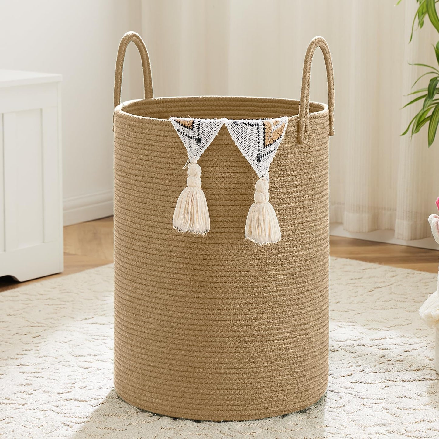 Laundry Basket,Woven Cotton Rope Laundry Hamper,80L for Decorative Storage of Dirty Clothes,Toys and Blankets in Bathroom,Baby Room and Living Room