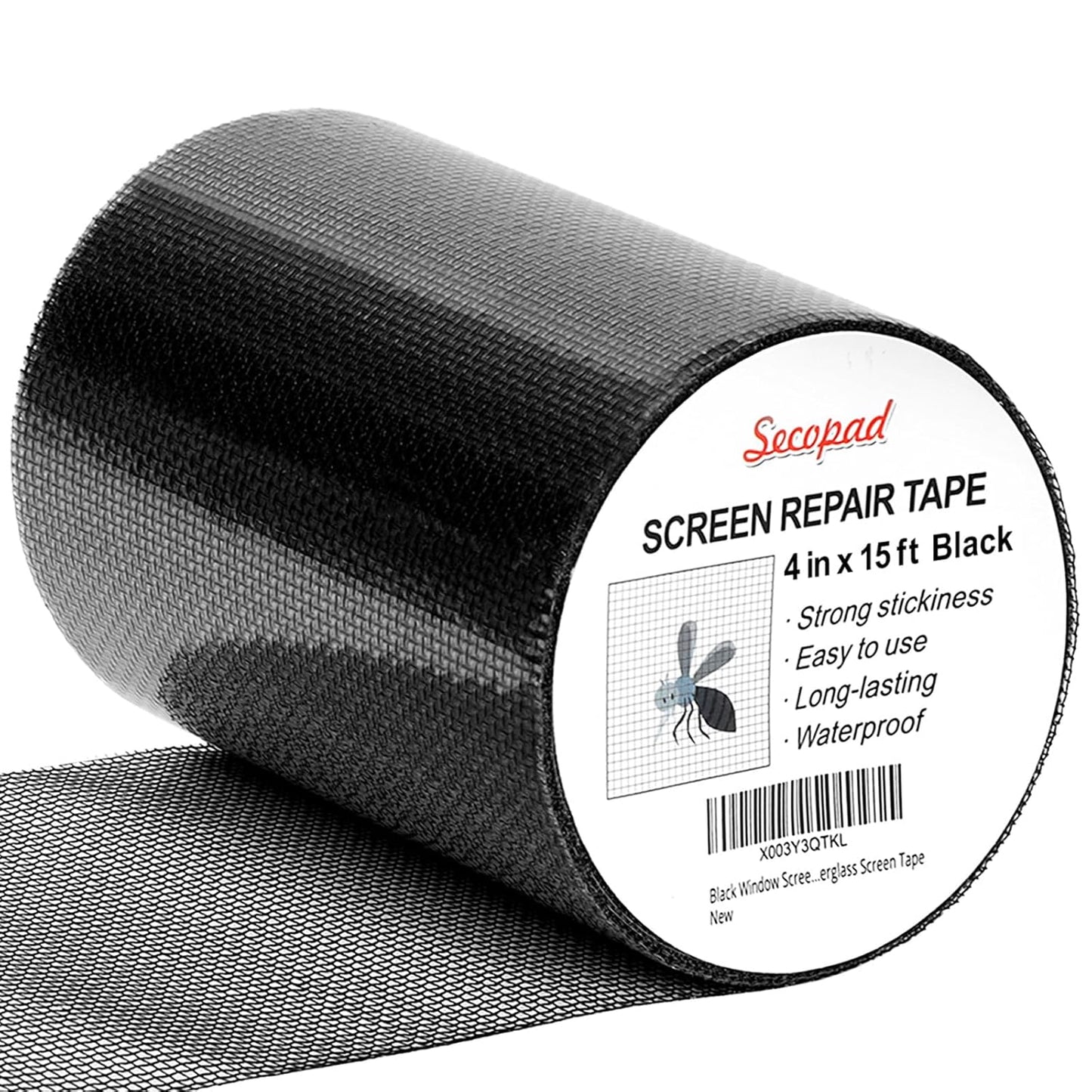 Black Window Screen Repair Tape, 4 in X 15 FT (180IN) Screen Repair Kit for Windows or Doors, Strong Adhesive Fiberglass Mesh Patch Tape