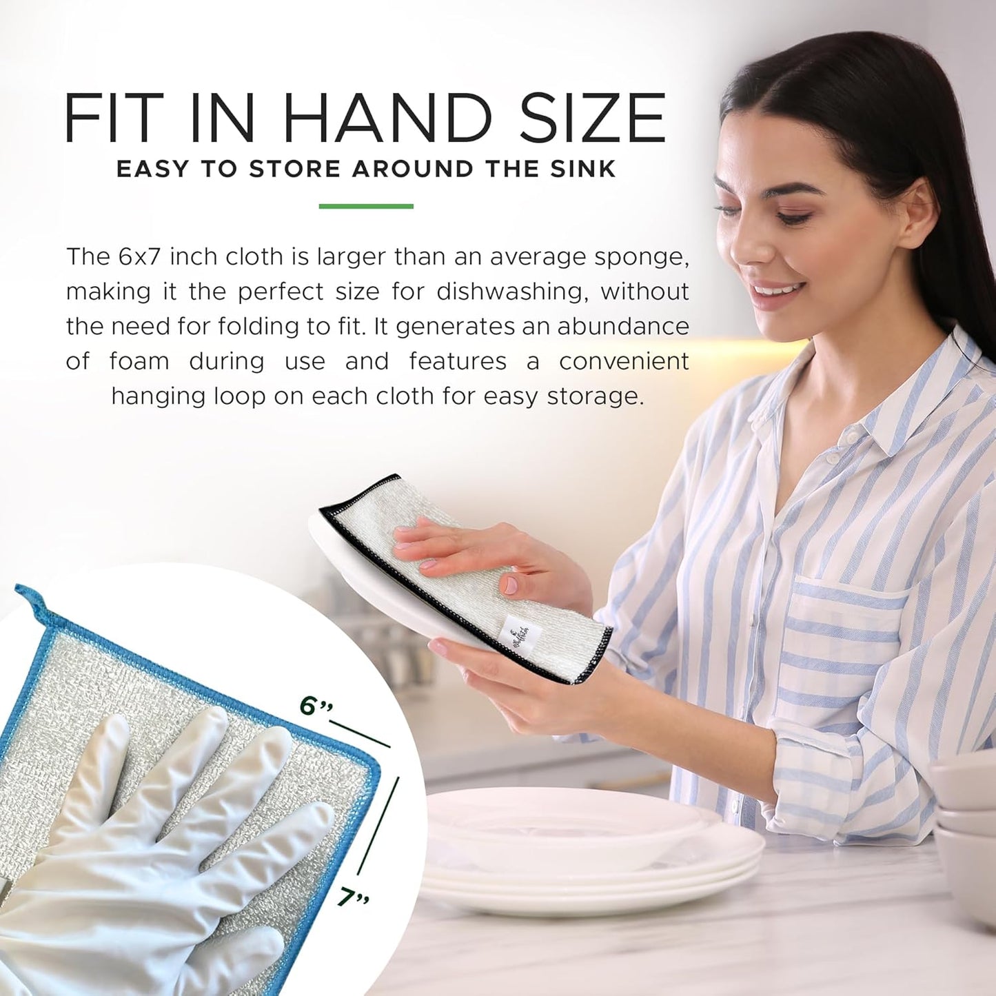 Whiffkitch Dishcloths Dishrags for Kitchen and Household Cleaning 6x7 6-Pack Non-Scratch 2-Ply Weave, Bamboo-Rayon Fabric, Absorbent, Washable, Long-Lasting