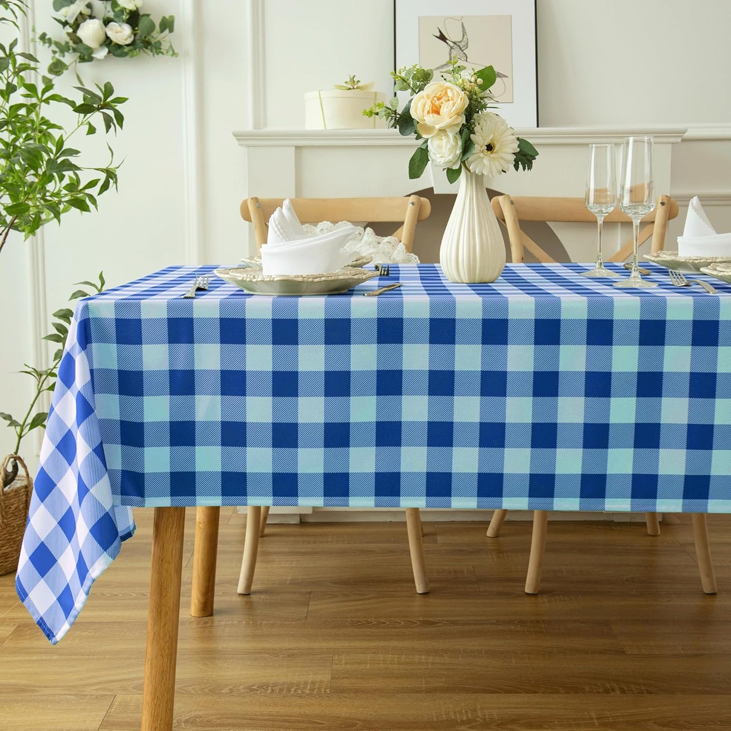 Classic Gingham Plaid Tablecloth Fabric - Rectangular 58x102 Inch Water Resistant Checked Table Cloth for Indoor/Outdoor Use - Table Cover for Kitchen, Picnics, Gardens, and Parties