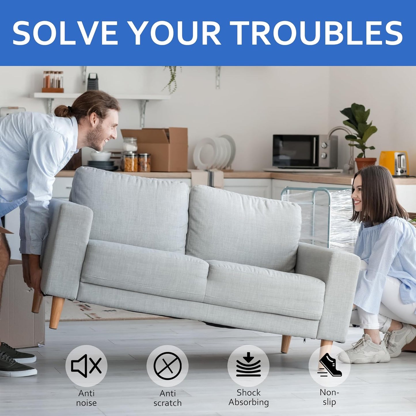 Silicone Furniture Pads, 5" x 40" Non Slip Furniture Pads Anti Skid Pads Non Slip Self Adhesive Cuttable Silicone Tape Strip Roll for Protecting Hardwood Floors Chair Wall Protector - Black, 2 Pack