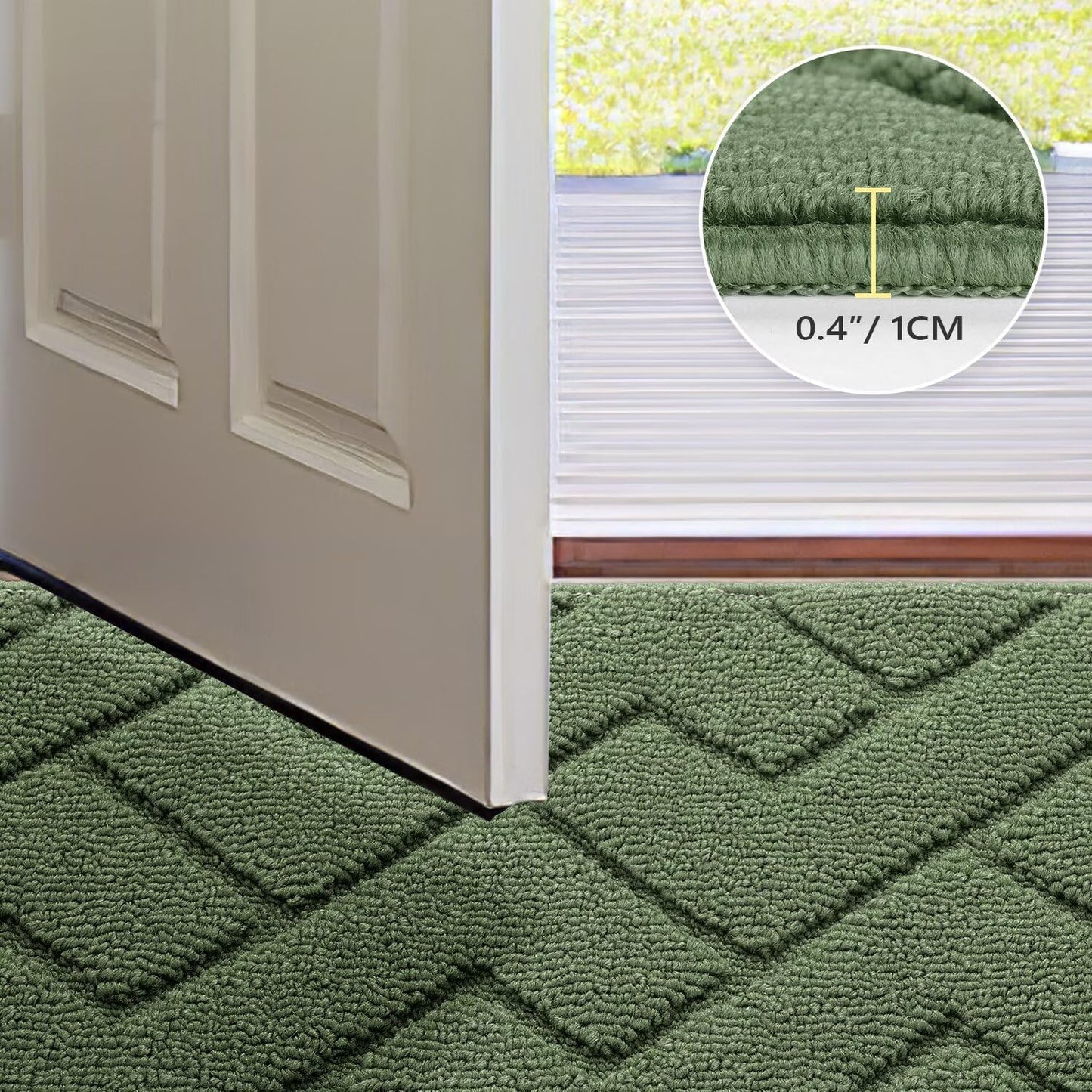 hicorfe Indoor Doormat,Front Back Door Mat Rubber Backing Non Slip Door Mats 20"x59" Absorbent Resist Dirt Entrance Doormat Inside Floor Mats Entryway Washable Low-Profile for Patio,Garden(Green)