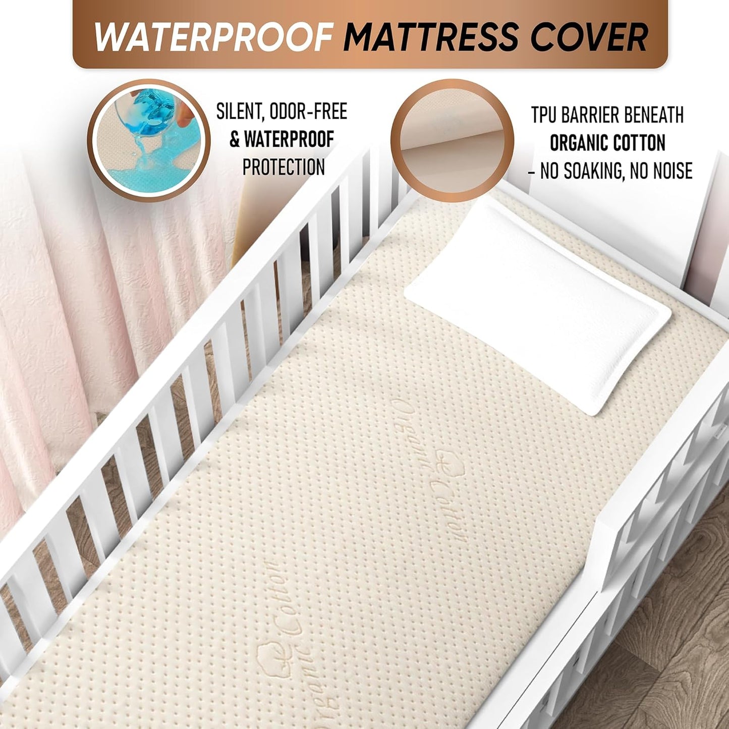 Crib Luxury Organic Cotton Mattress Protector - Skin Friendly, Waterproof, Breathable & Absorbent Crib Mattress Pad - Premium Protector for Baby and Toddler Beds - Fitted for Standard Baby Crib Size